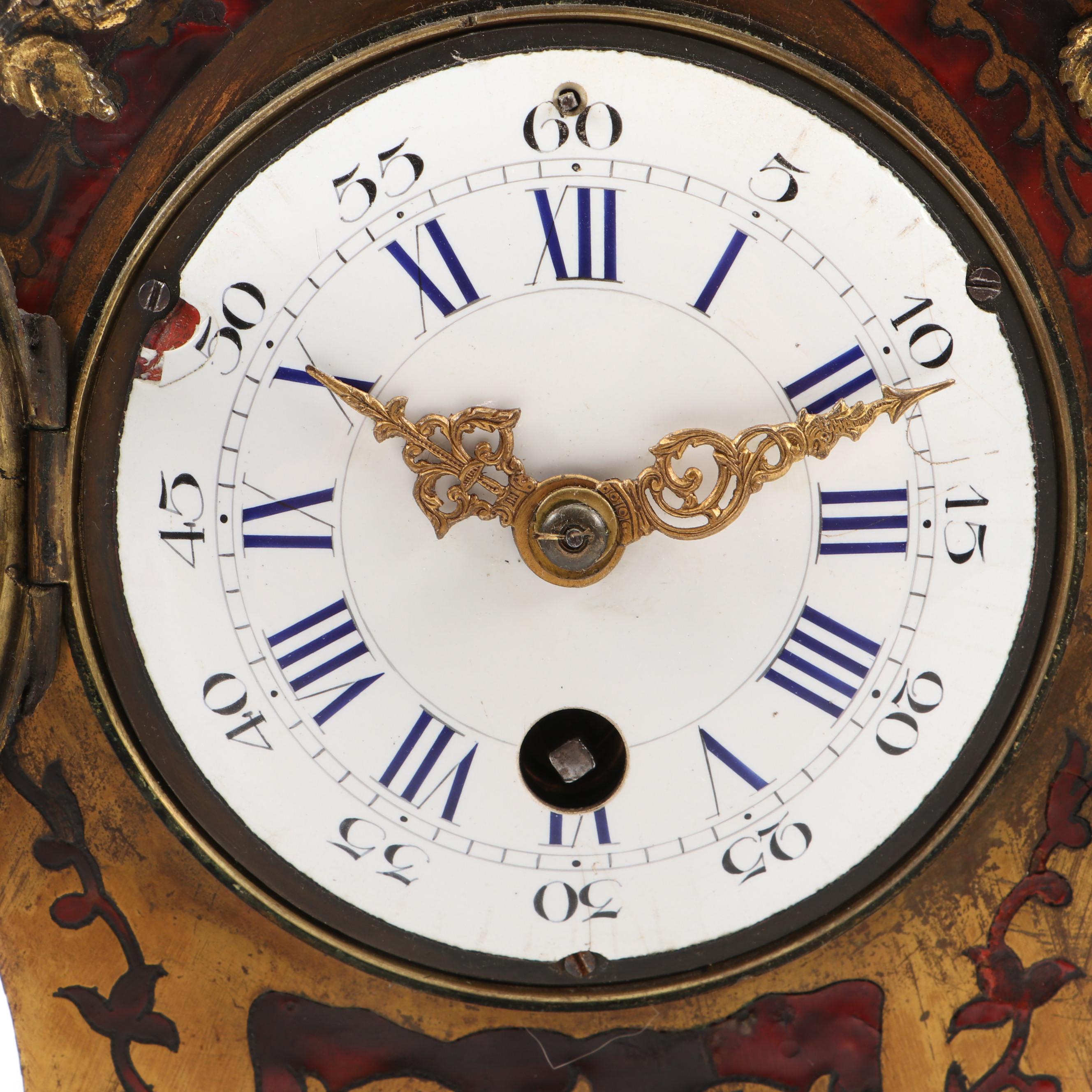 French Boulle Style Ormolu Mantle Clock and Candle Holders