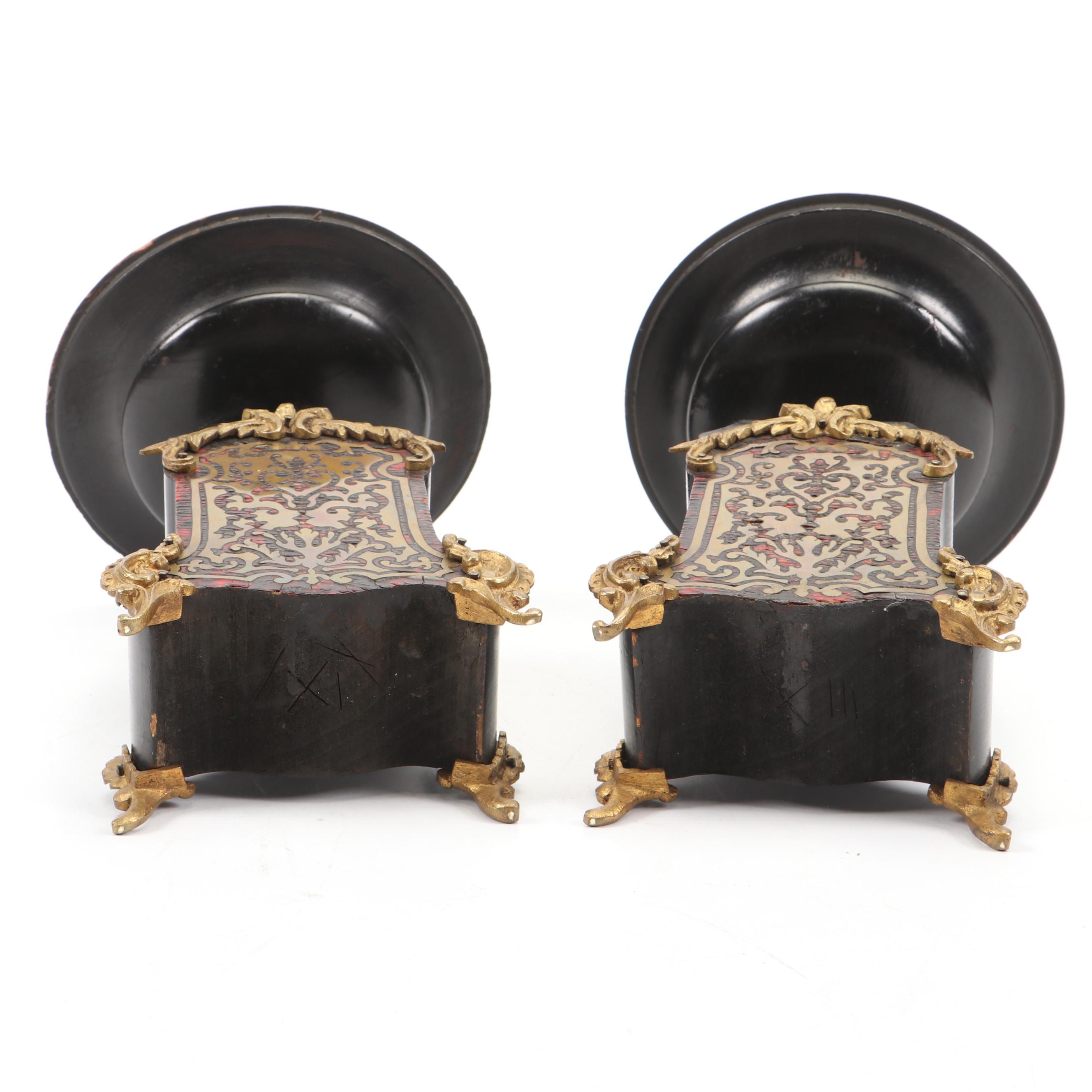 French Boulle Style Ormolu Mantle Clock and Candle Holders