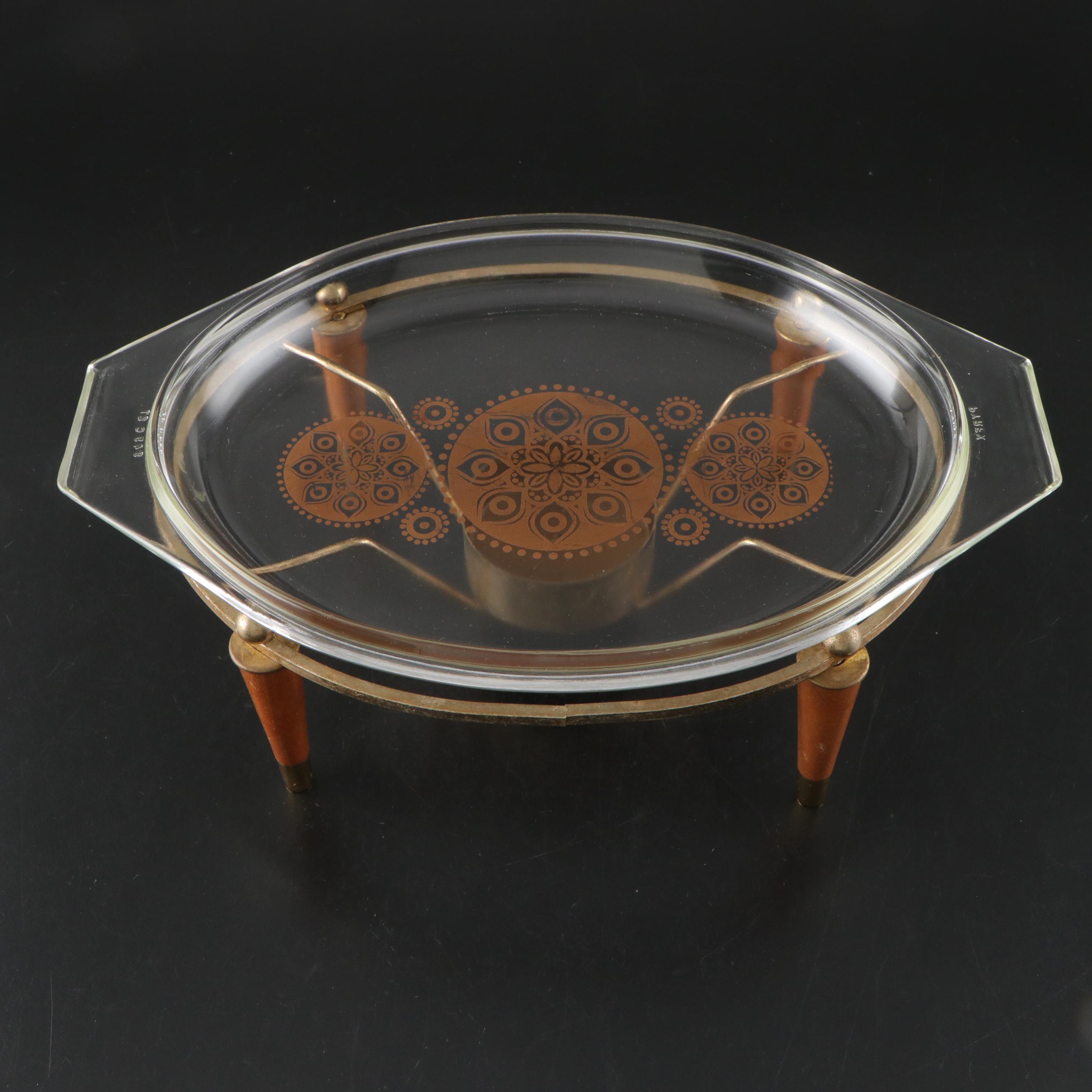 Pyrex Warming Tray with Wood Mango Leaf Bowl and More Mid Century Modern Décor