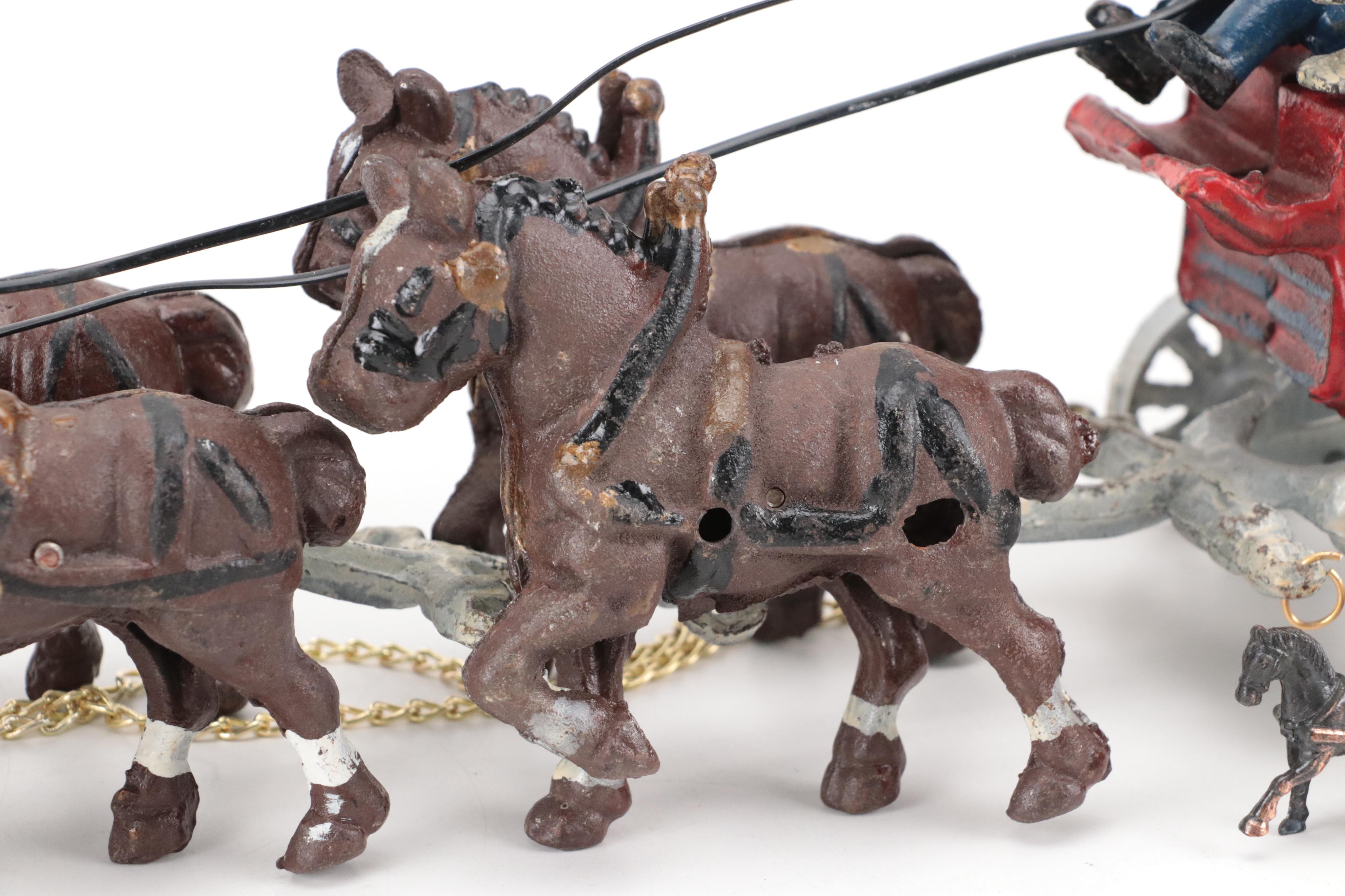 Polychrome Cast Iron Clydesdale Horse-Drawn Beer Wagon with Pencil Sharpener