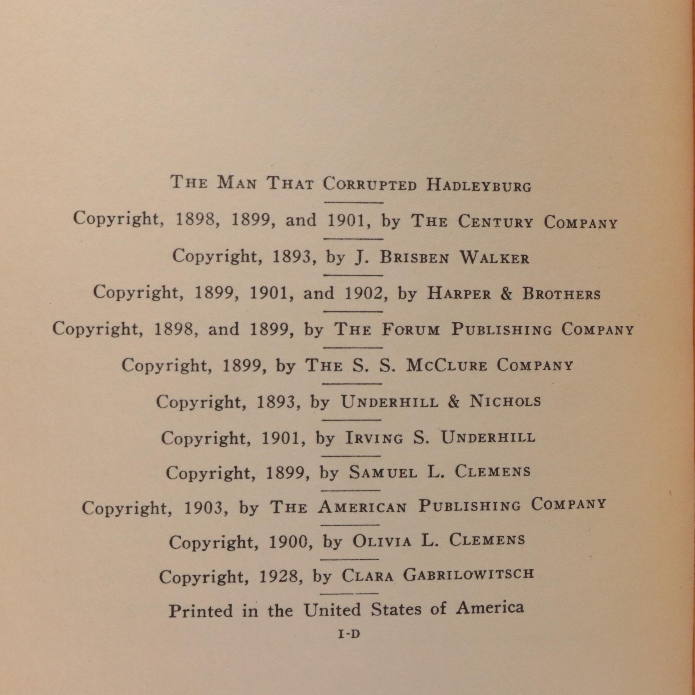 Authorized Edition "The Complete Works of Mark Twain" Partial Set, 1929