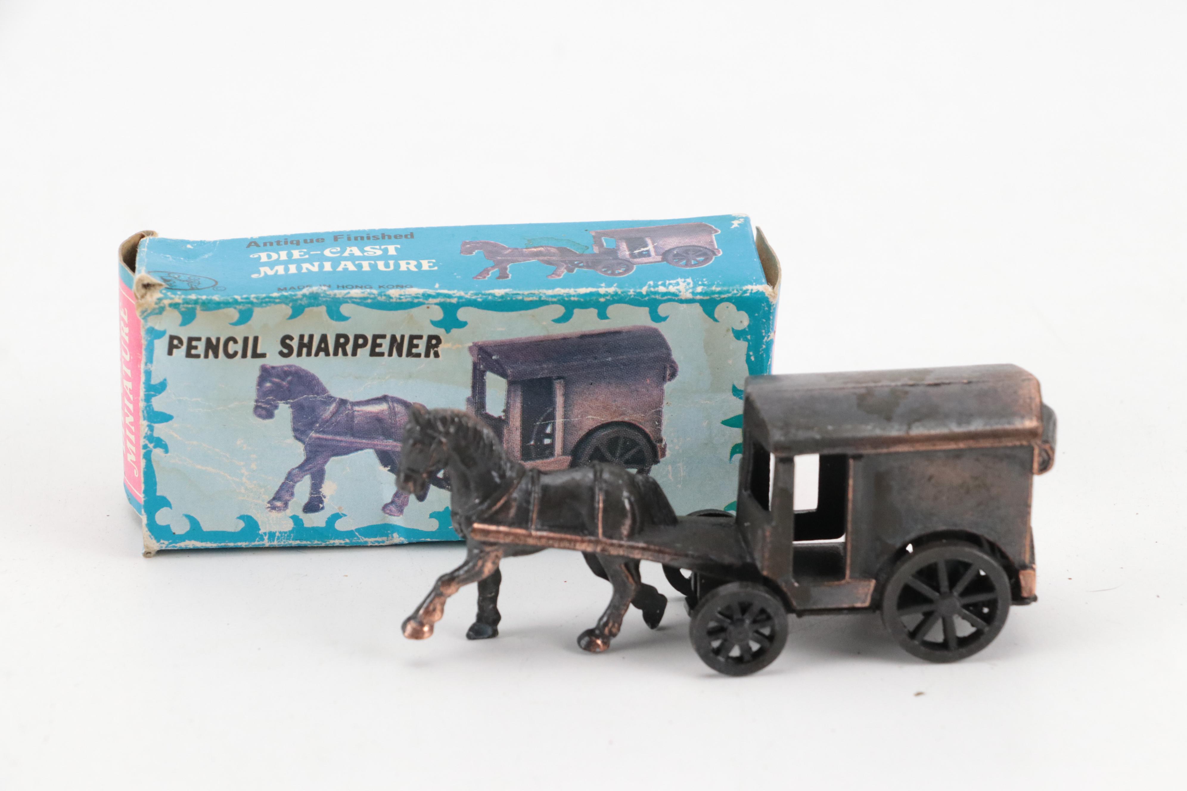 Polychrome Cast Iron Clydesdale Horse-Drawn Beer Wagon with Pencil Sharpener