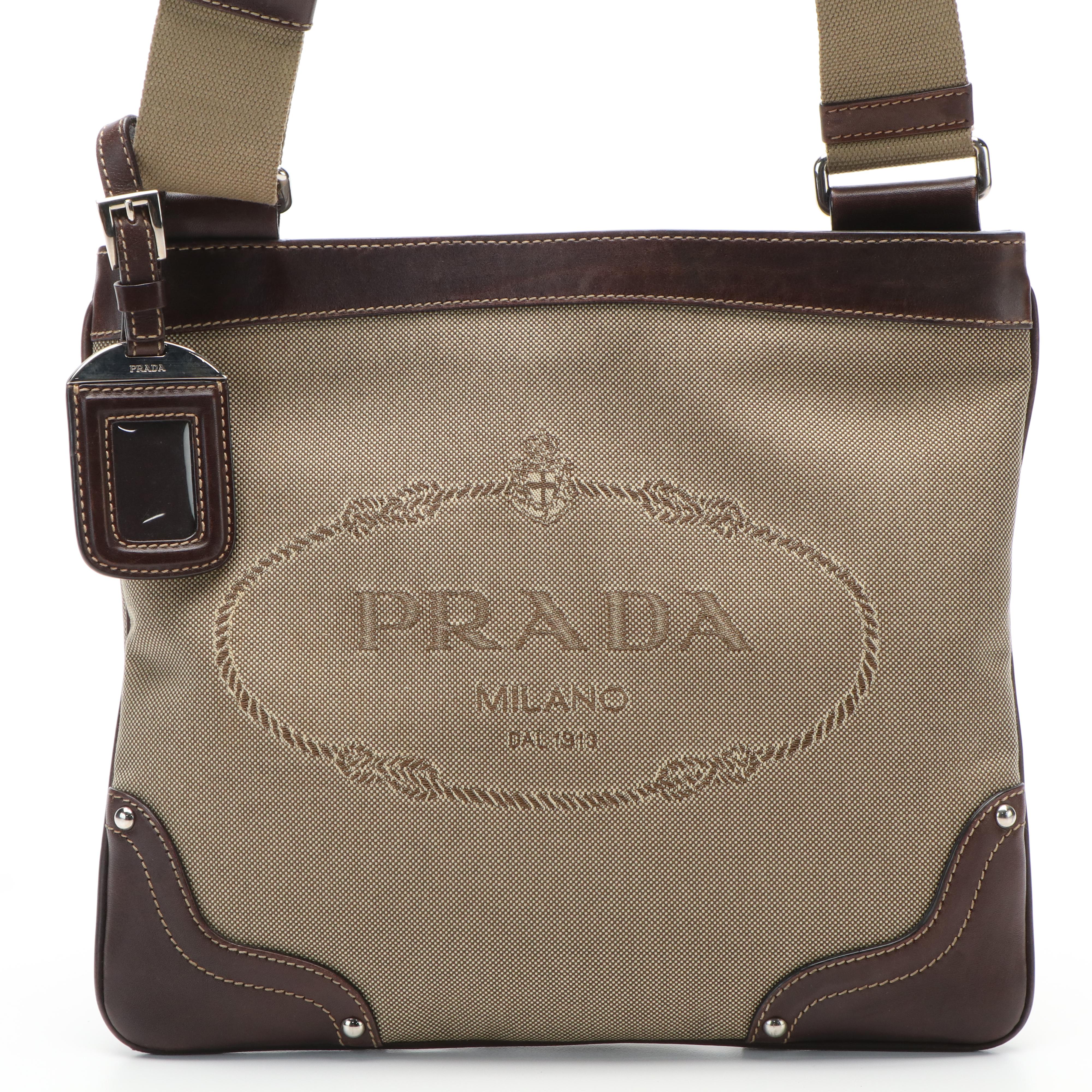 Prada Canapa Logo Canvas and Leather Messenger Bag