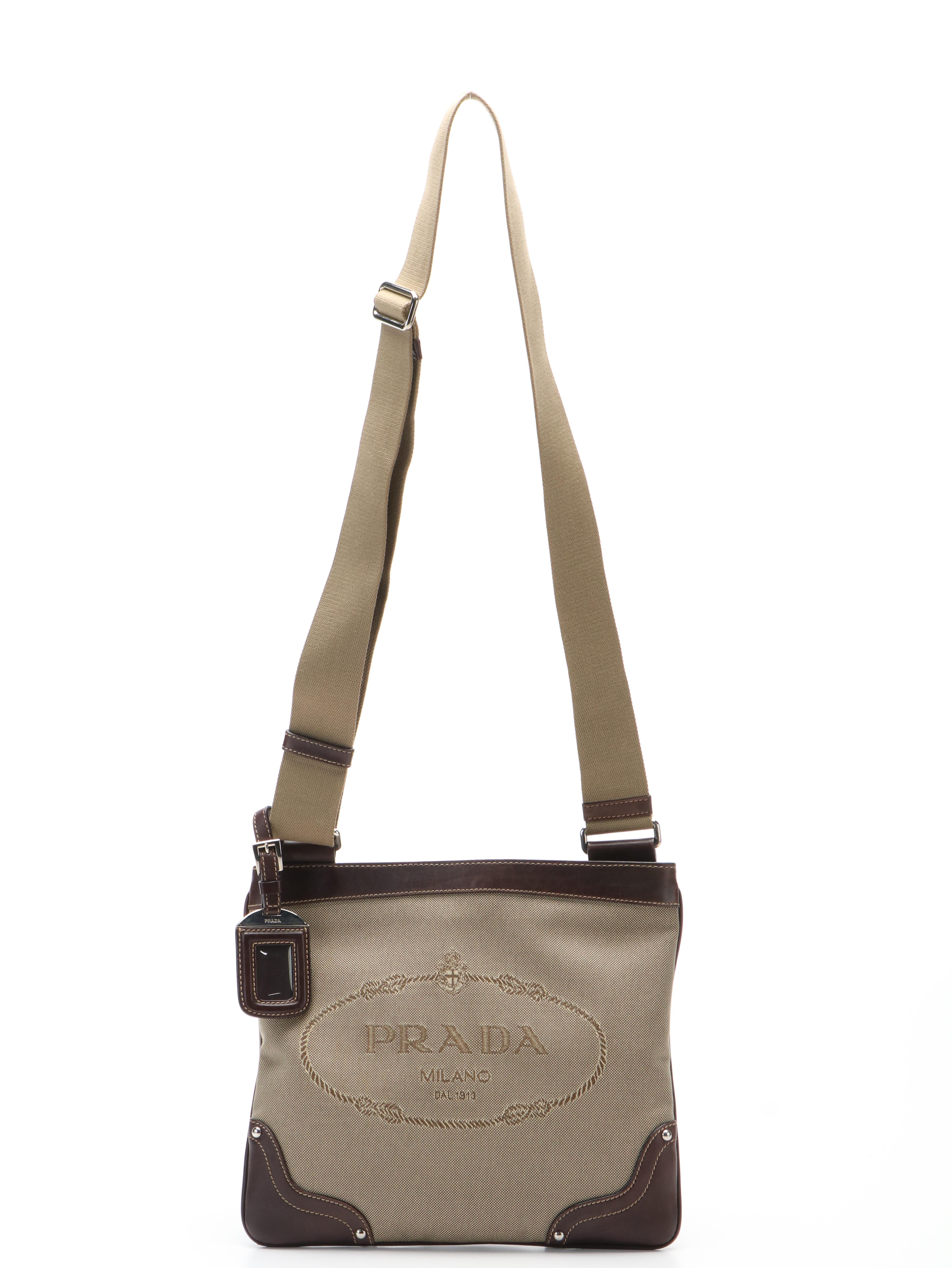Prada Canapa Logo Canvas and Leather Messenger Bag