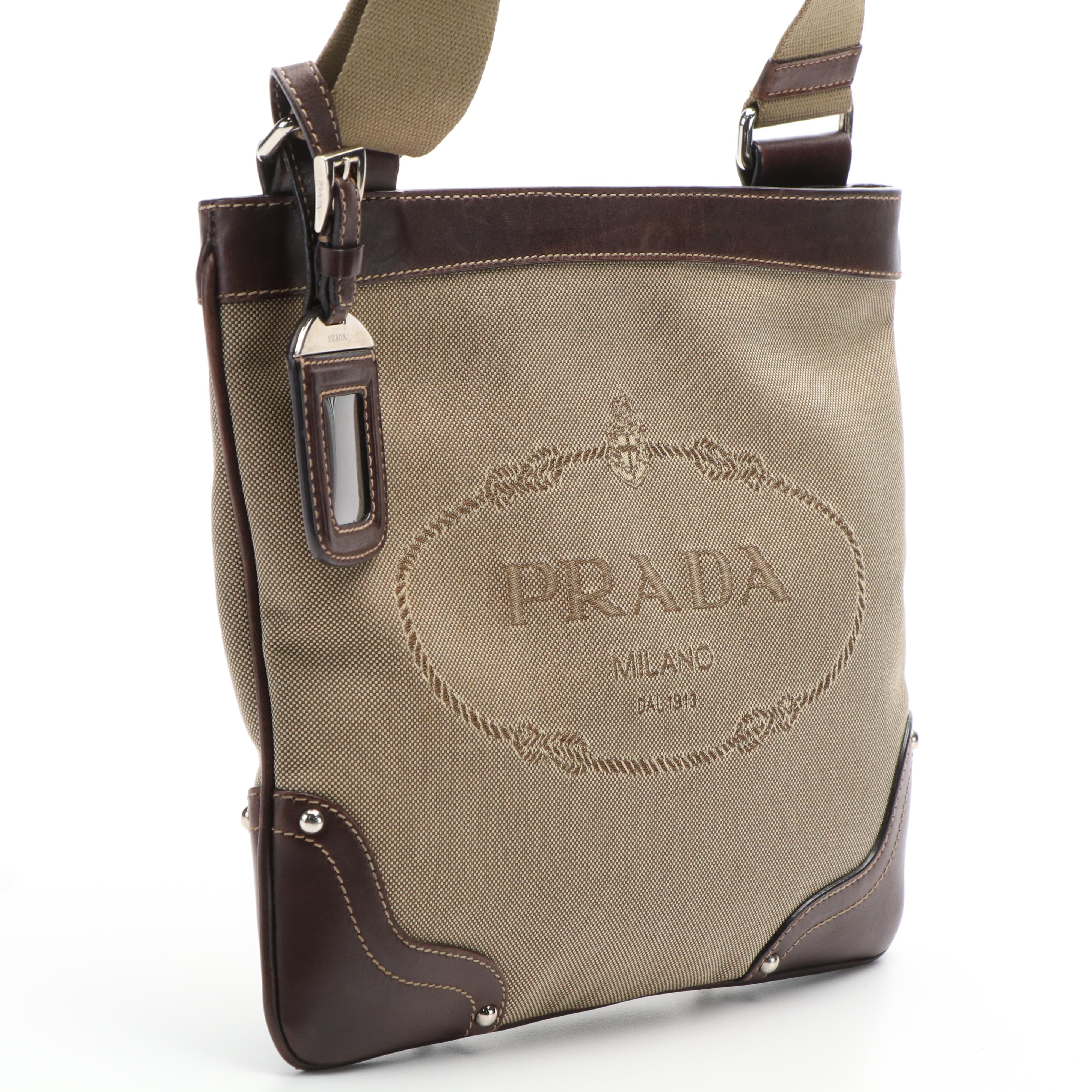 Prada Canapa Logo Canvas and Leather Messenger Bag