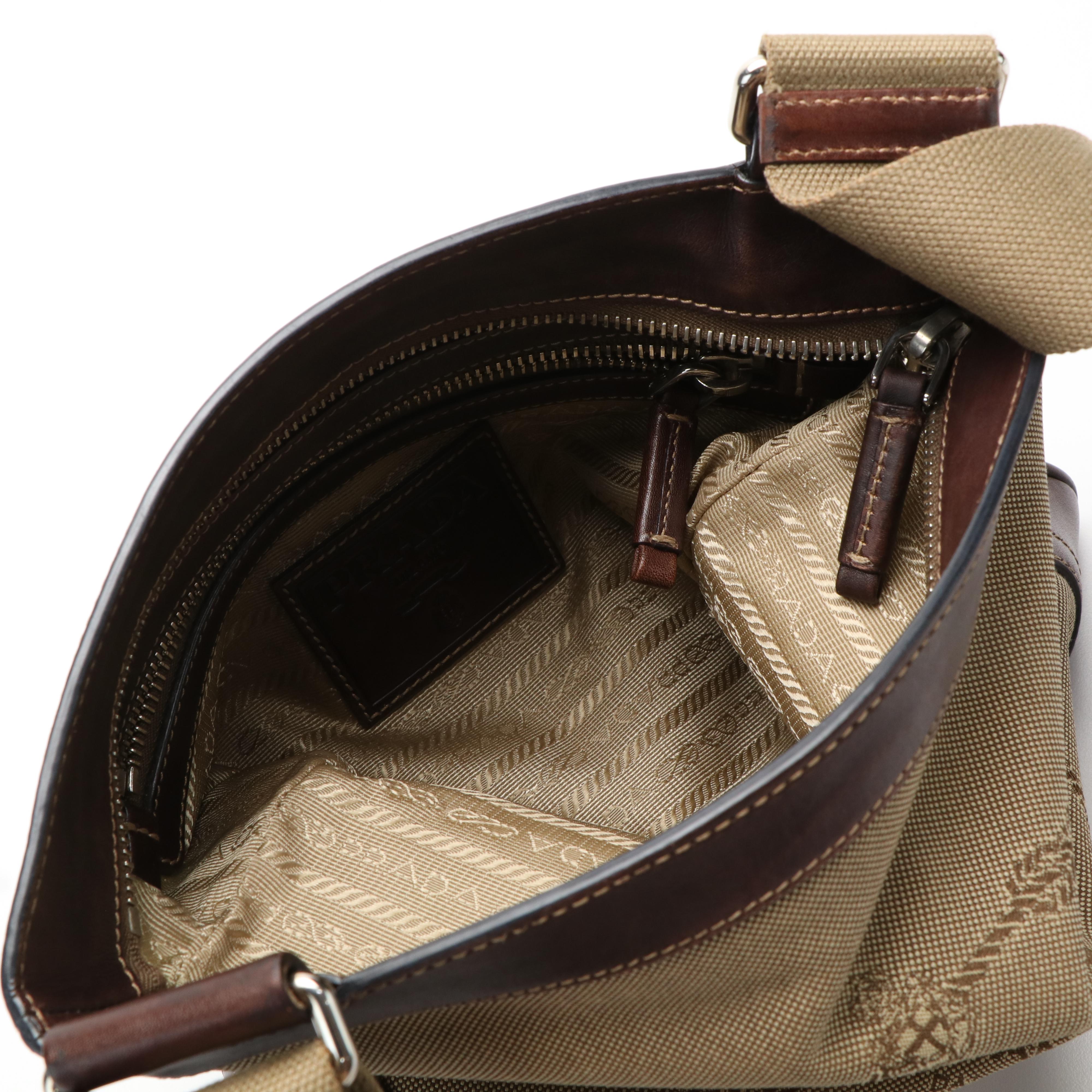 Prada Canapa Logo Canvas and Leather Messenger Bag