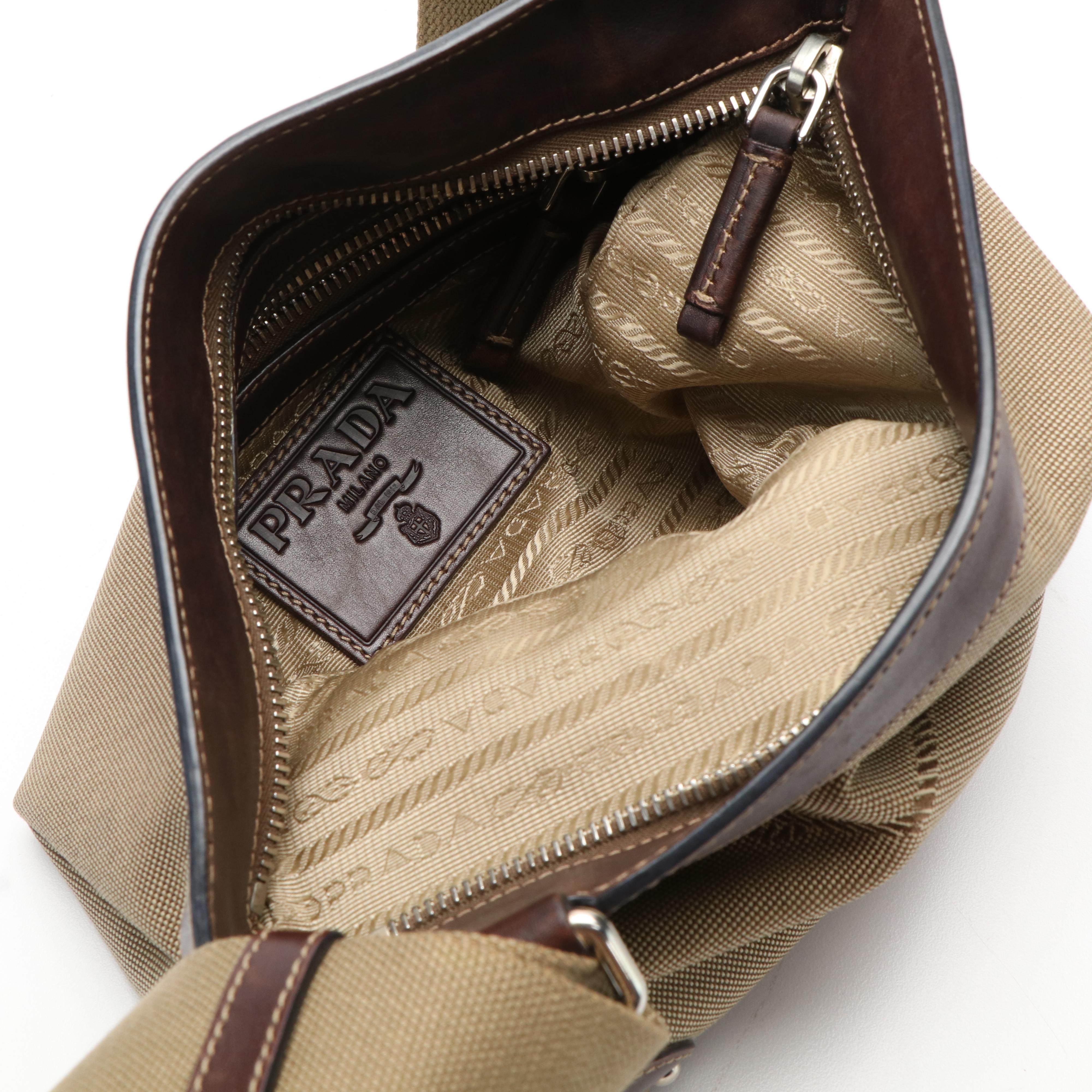 Prada Canapa Logo Canvas and Leather Messenger Bag