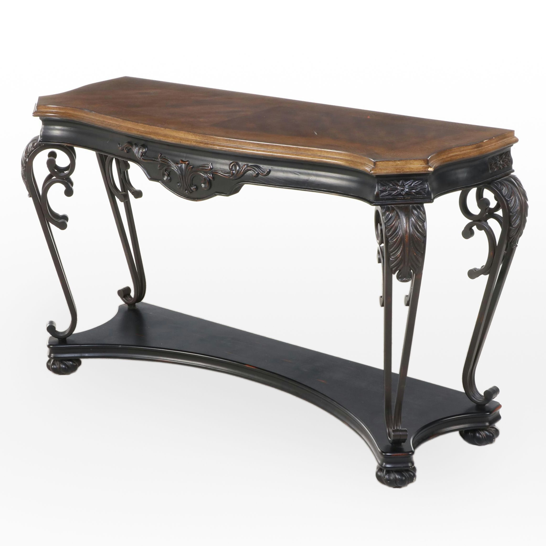 Ashley "Hinnsdale" Patinated Metal, Ebonized, and Hardwood-Veneered Sofa Table