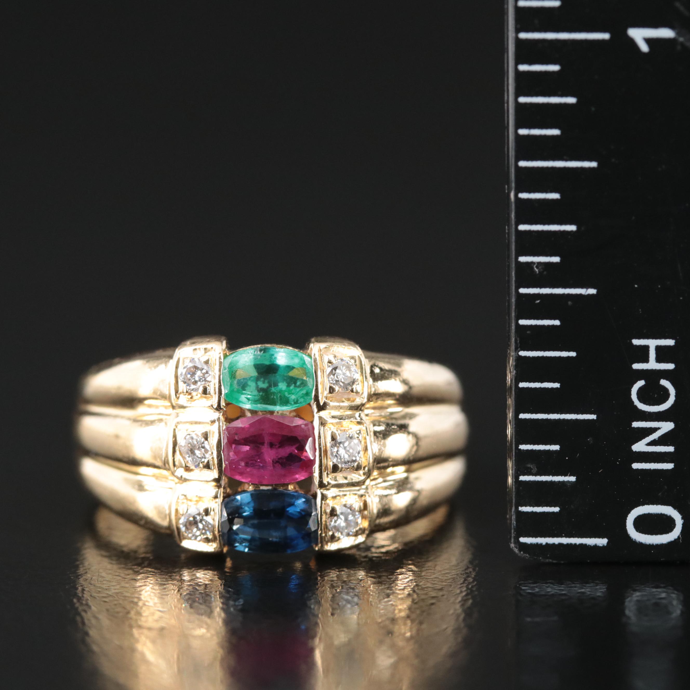 18K Emerald, Ruby, Sapphire, and Diamond Ring
