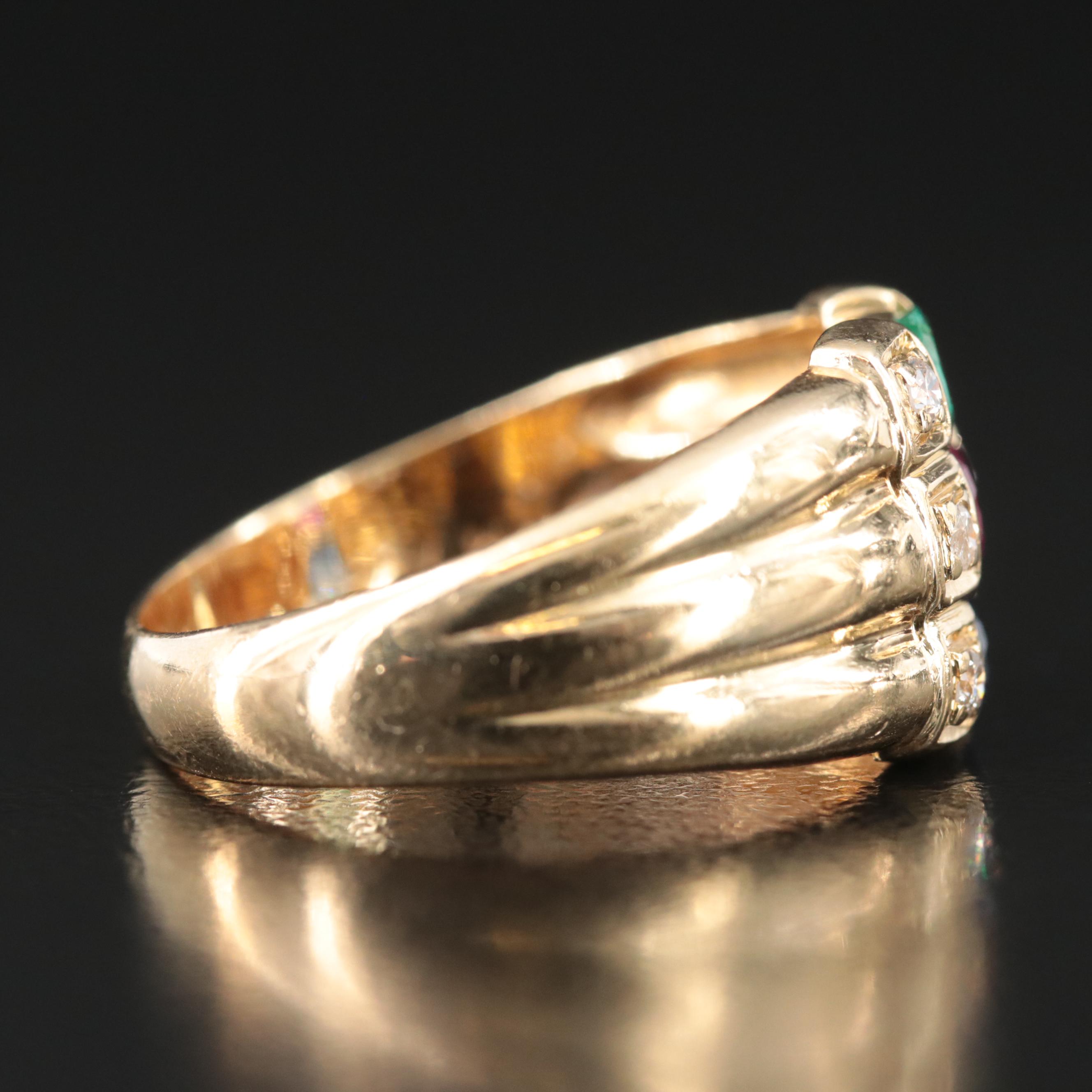 18K Emerald, Ruby, Sapphire, and Diamond Ring