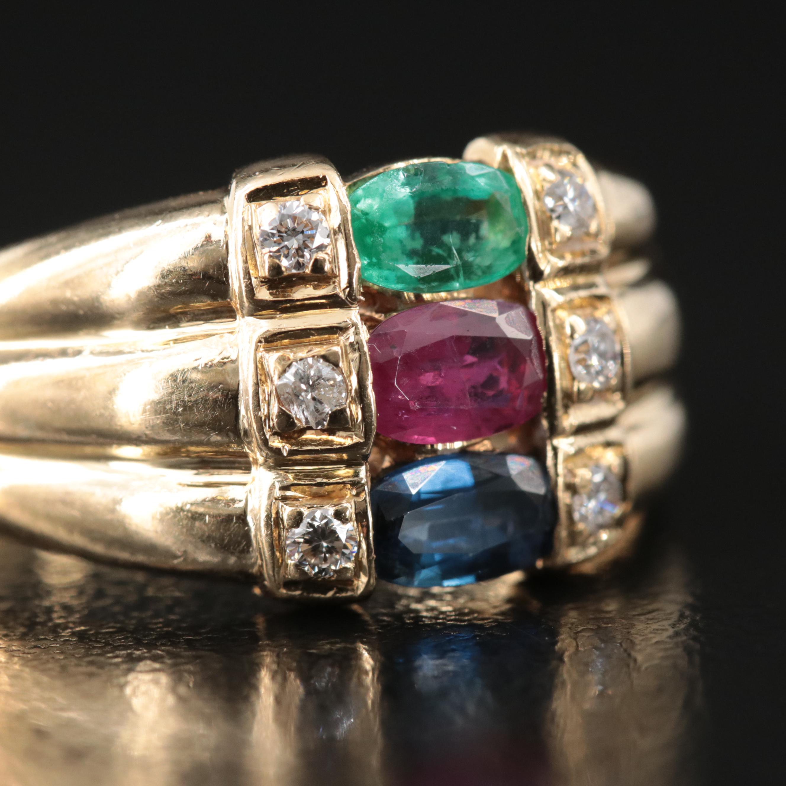 18K Emerald, Ruby, Sapphire, and Diamond Ring