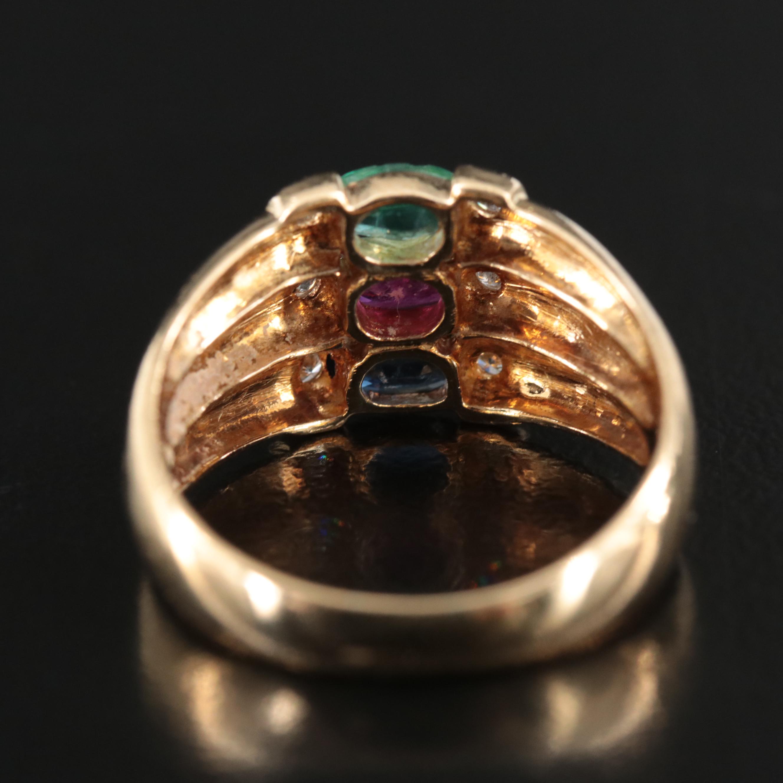 18K Emerald, Ruby, Sapphire, and Diamond Ring
