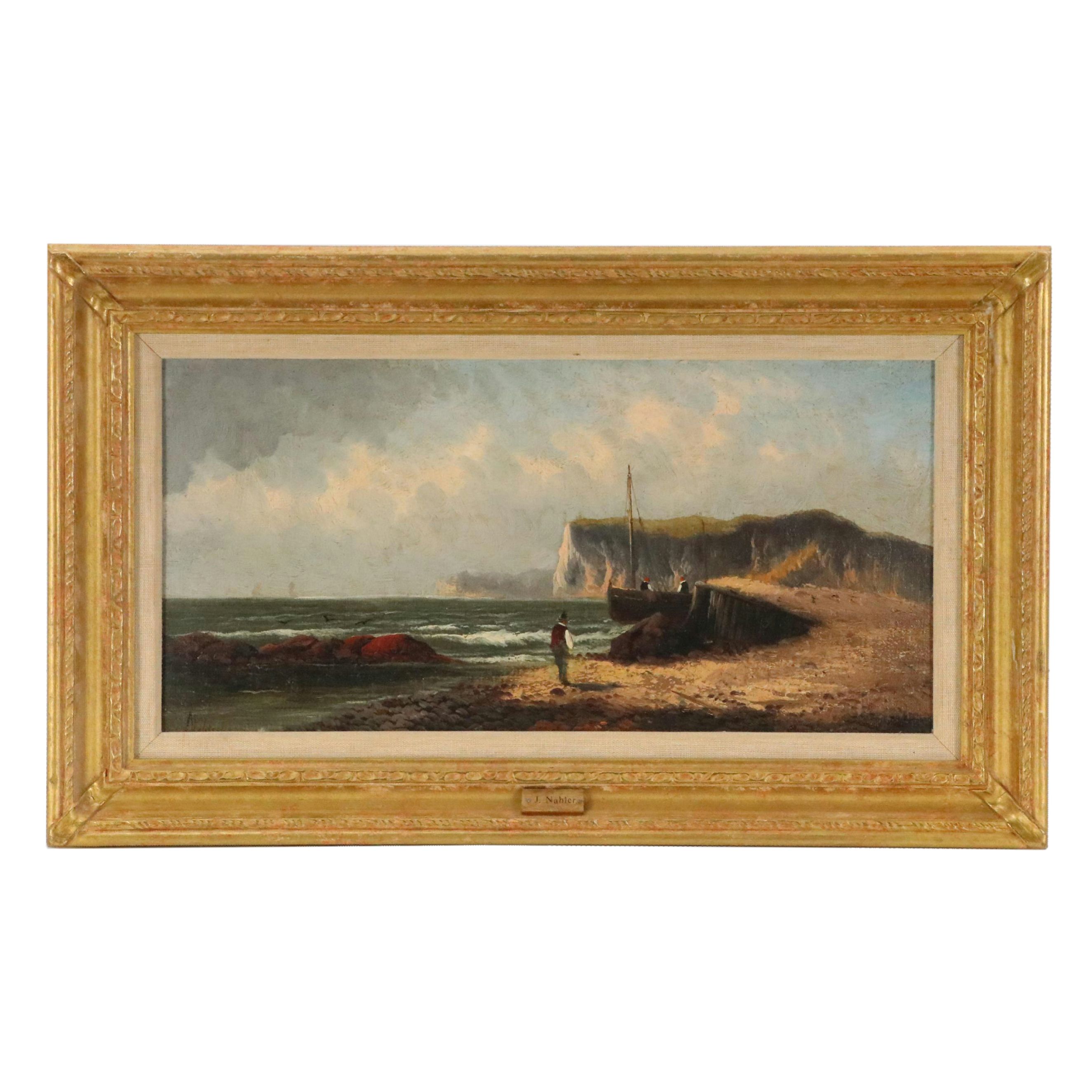 J. Nahler Coastal Landscape Oil Painting