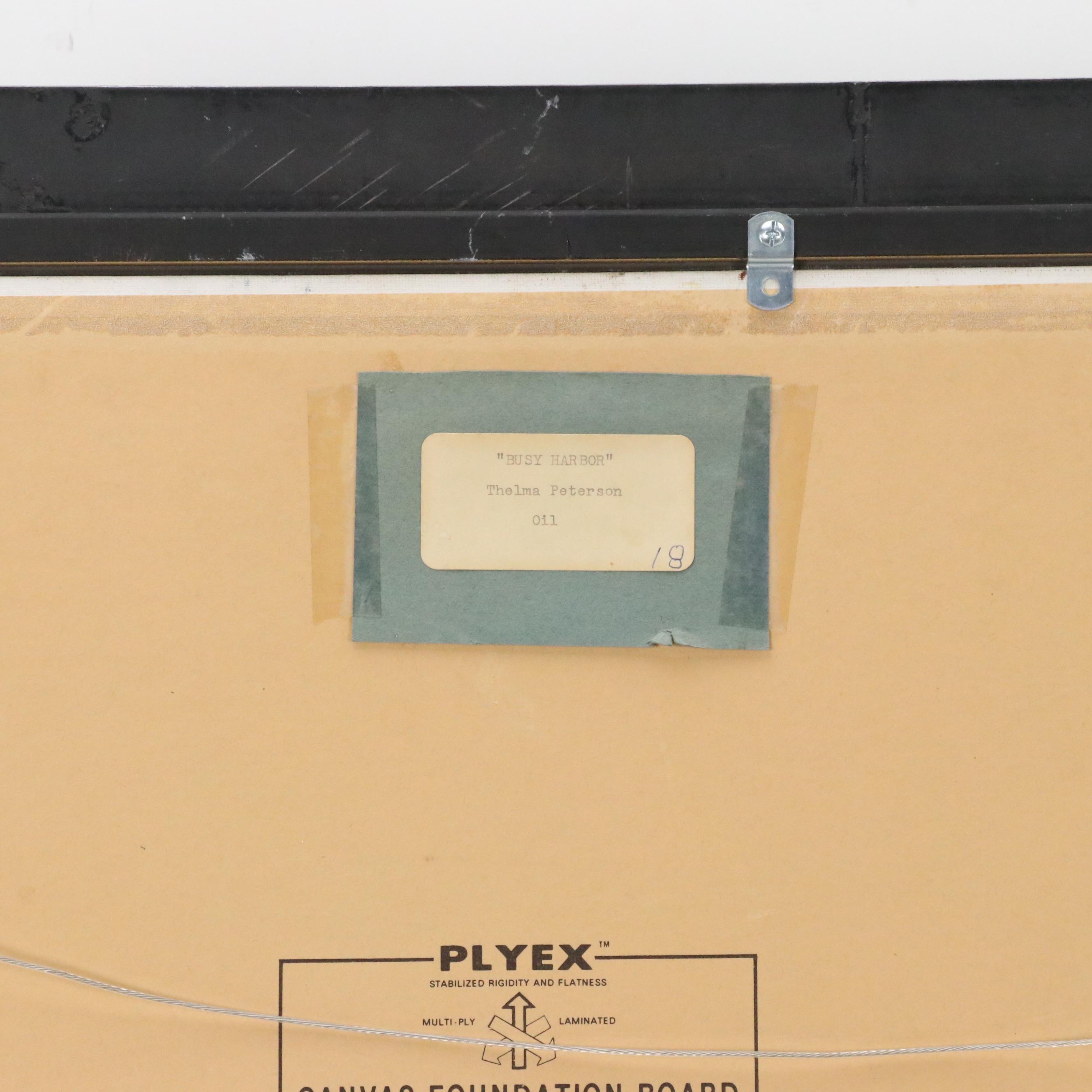 Thelma Peterson Lake Landscape Oil Painting of Harbor Scene "Busy Harbor"