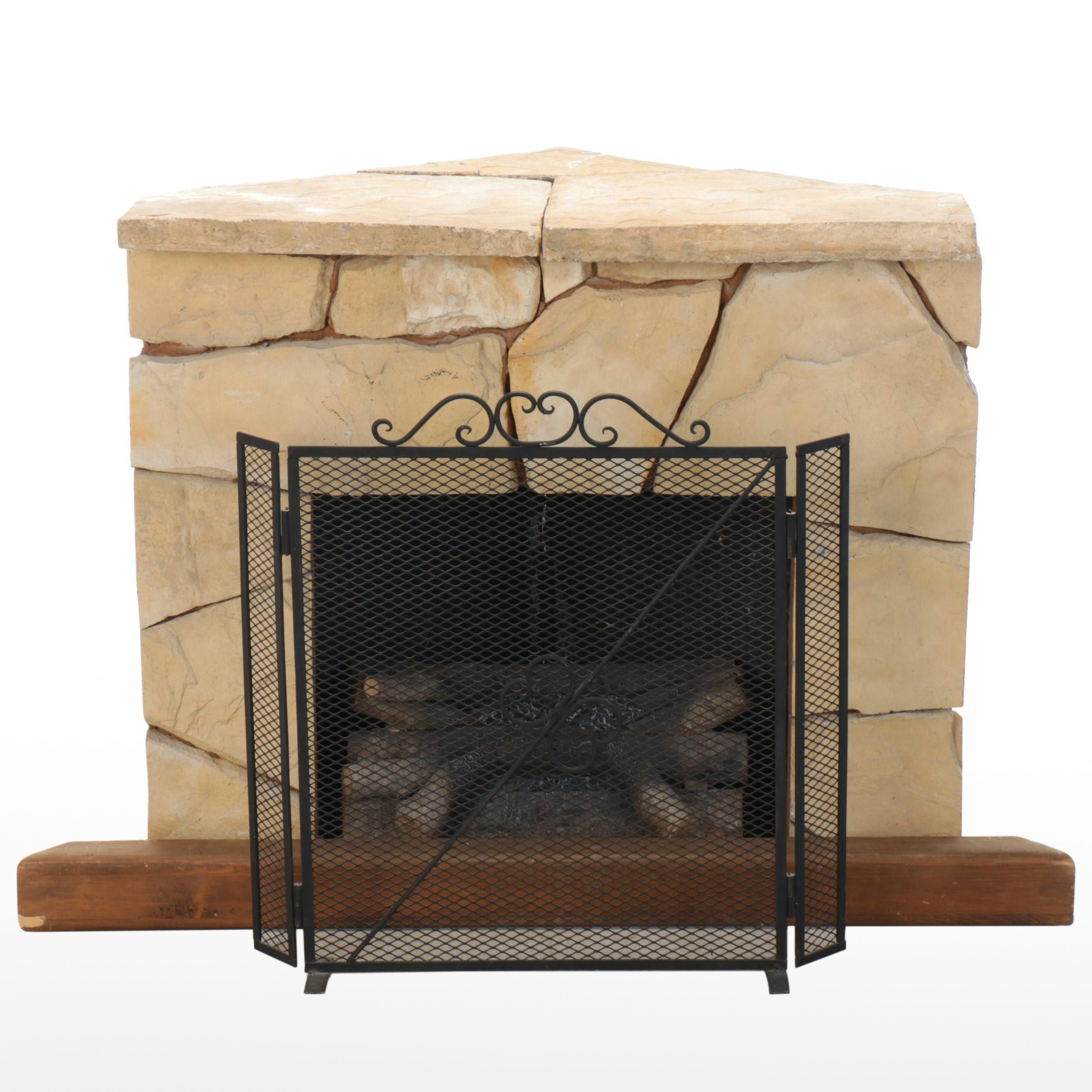 Stone Corner Fireplace with Electric Insert