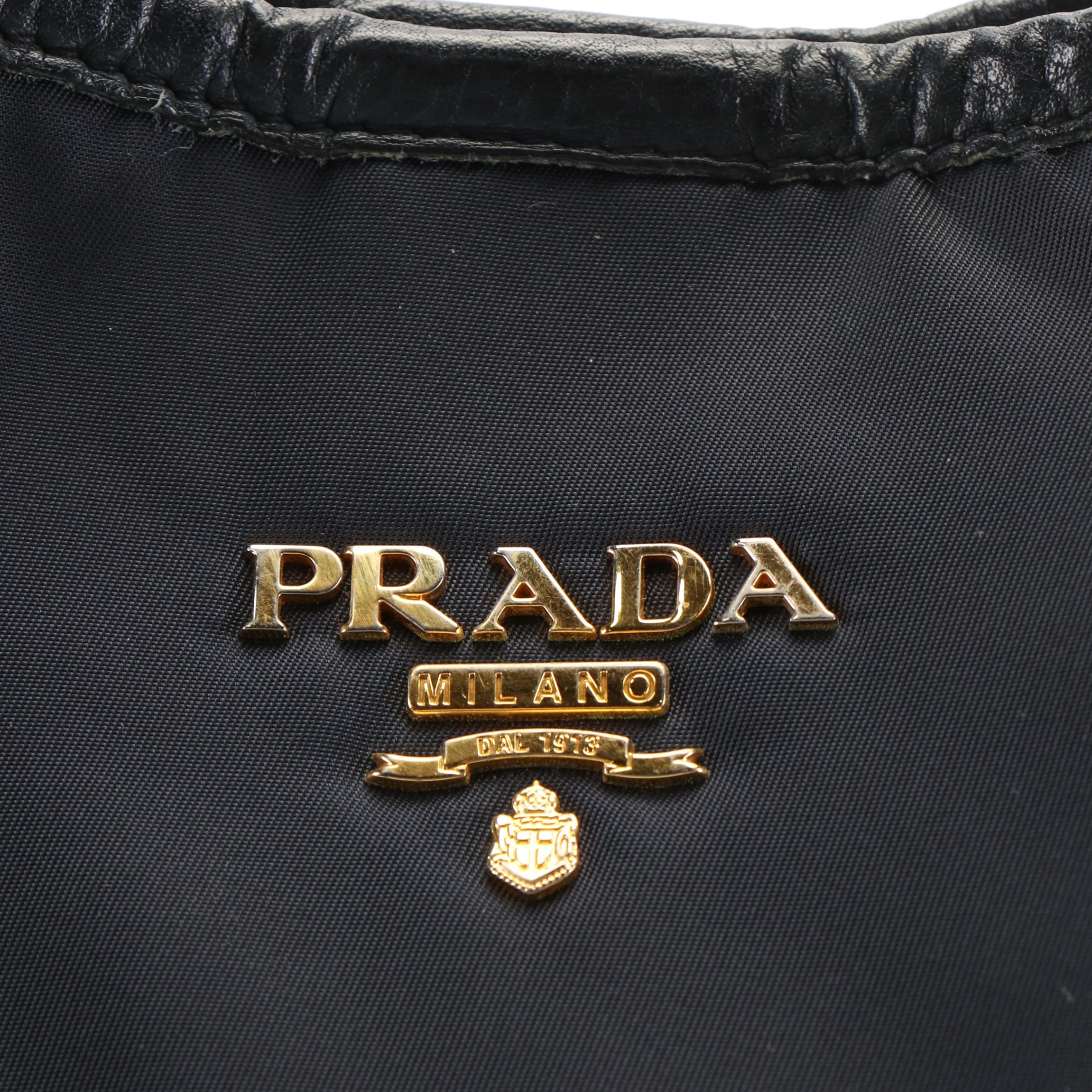 Prada Tote Bag in Navy Tessuto Nylon and Vitello Daino Leather