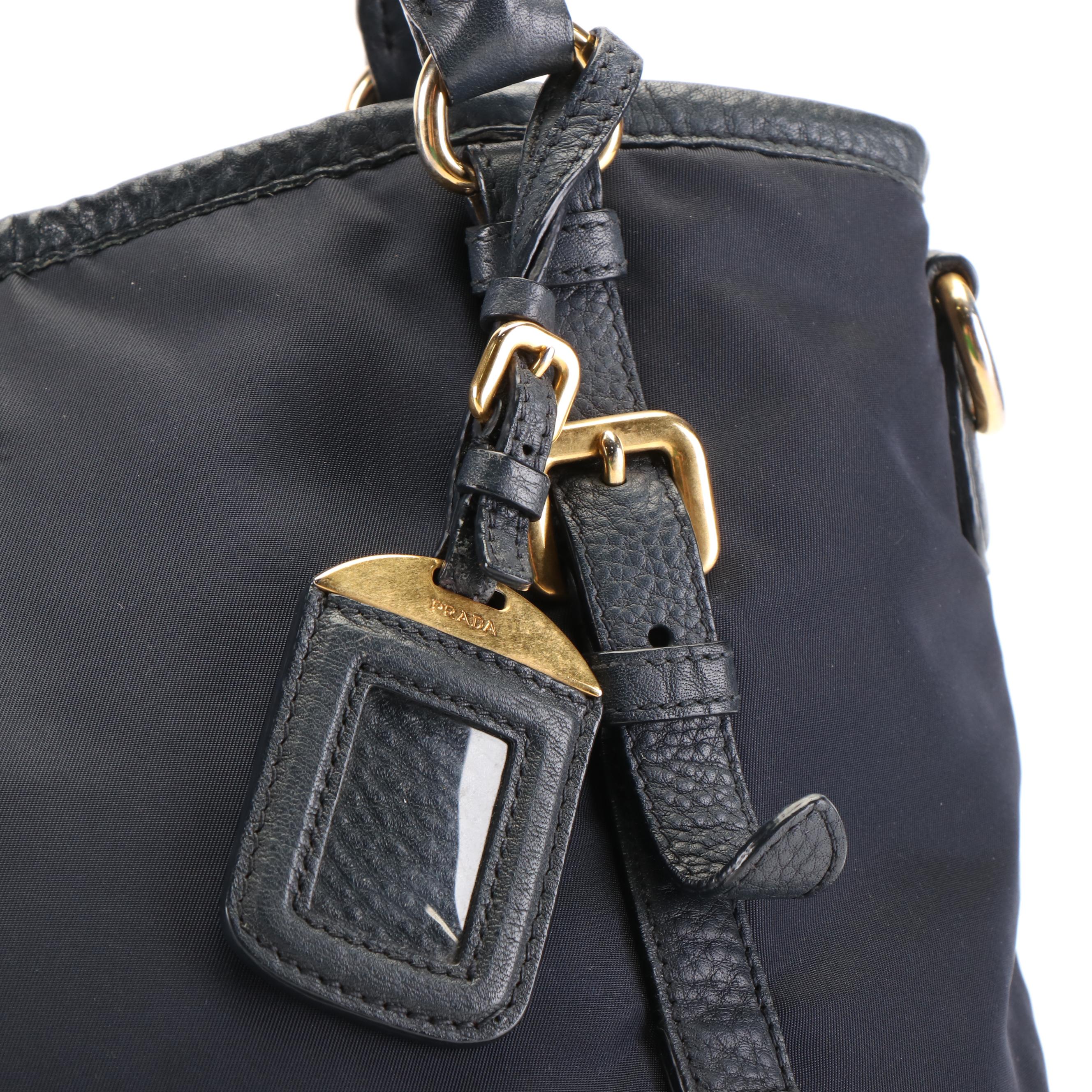 Prada Tote Bag in Navy Tessuto Nylon and Vitello Daino Leather
