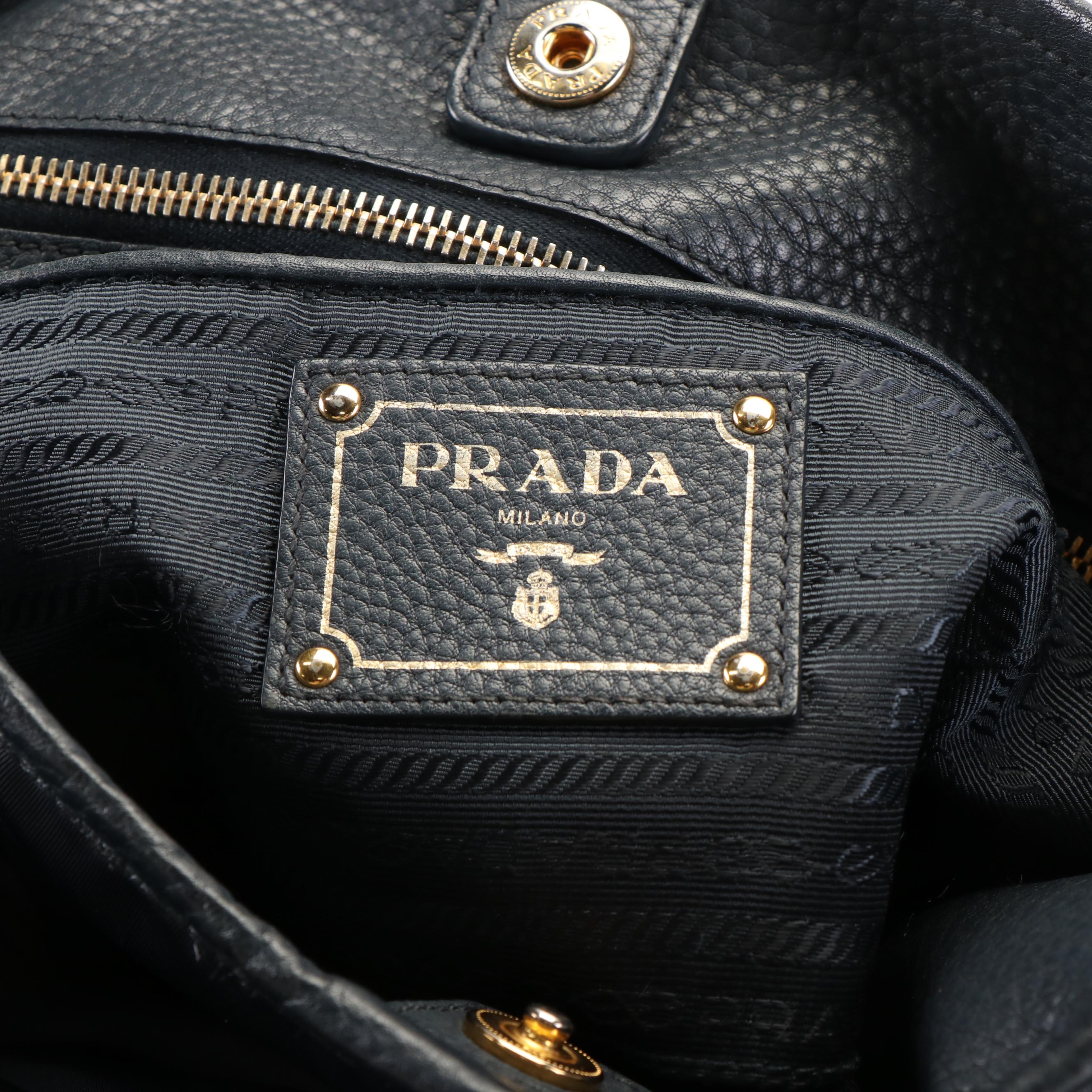 Prada Tote Bag in Navy Tessuto Nylon and Vitello Daino Leather