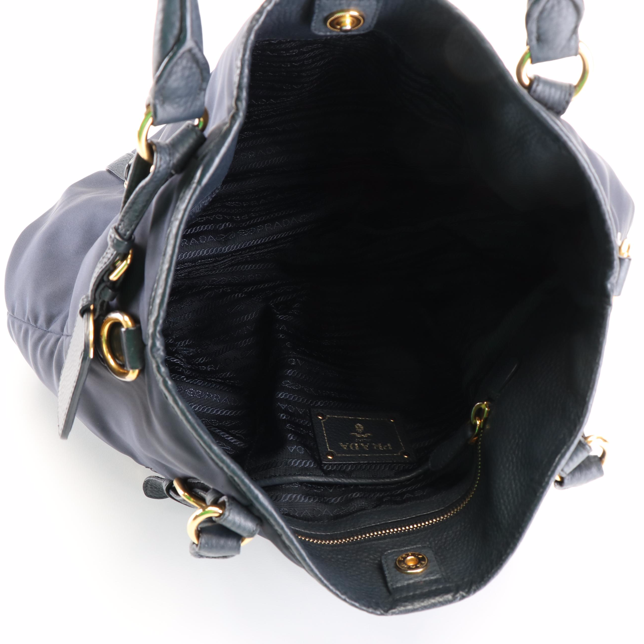 Prada Tote Bag in Navy Tessuto Nylon and Vitello Daino Leather