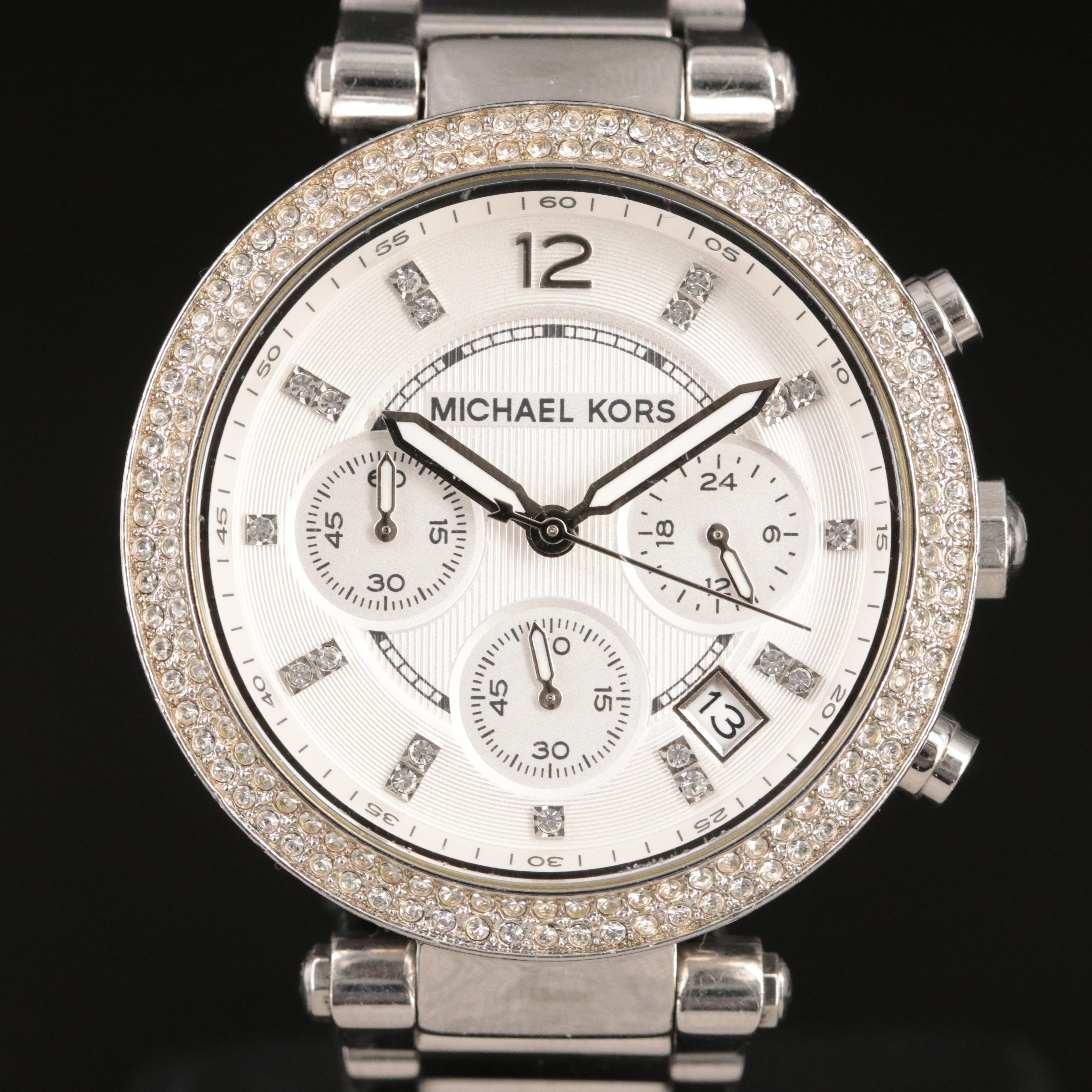 Michael Kors Parker Crystal Accented Stainless Steel Quartz Watch