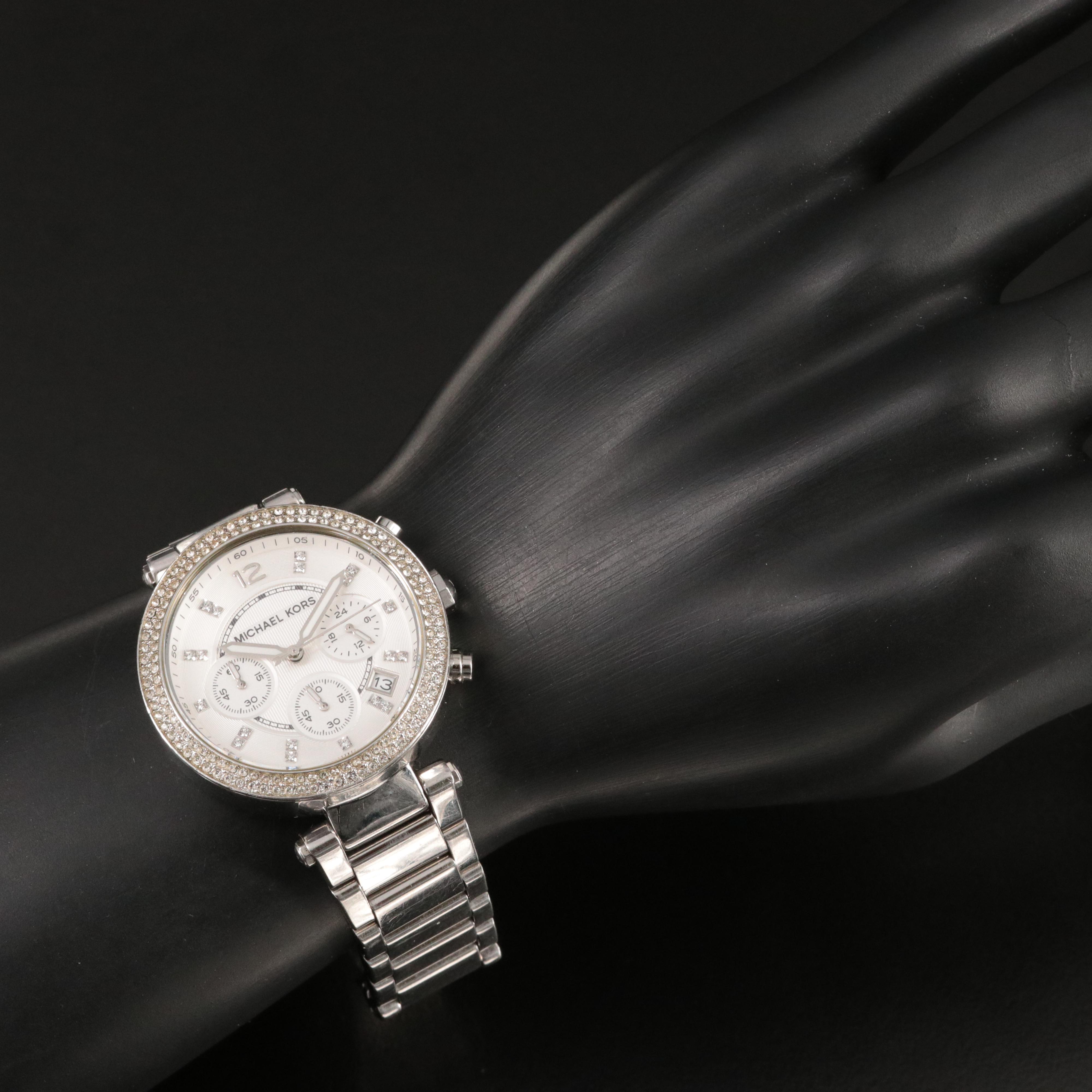 Michael Kors Parker Crystal Accented Stainless Steel Quartz Watch