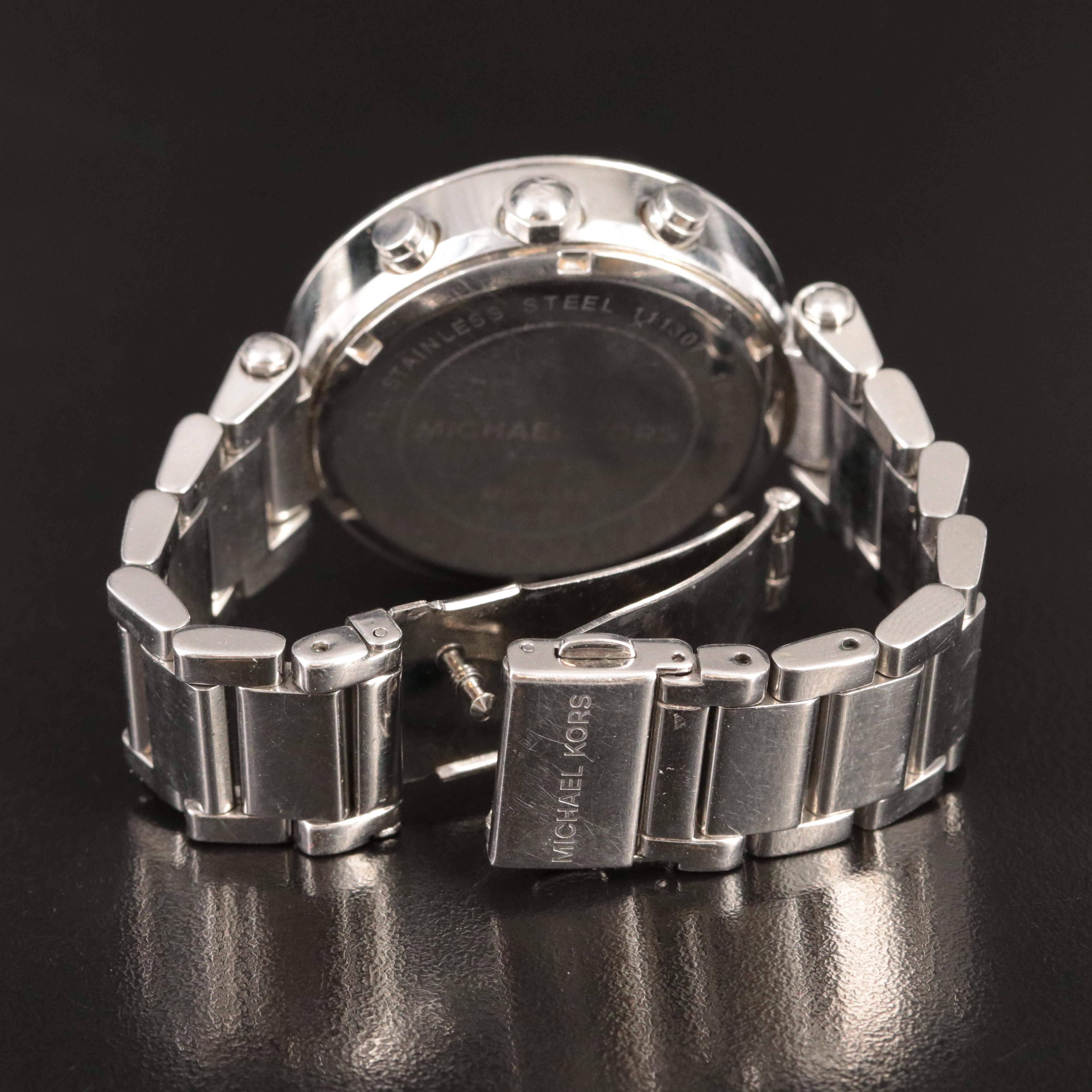 Michael Kors Parker Crystal Accented Stainless Steel Quartz Watch