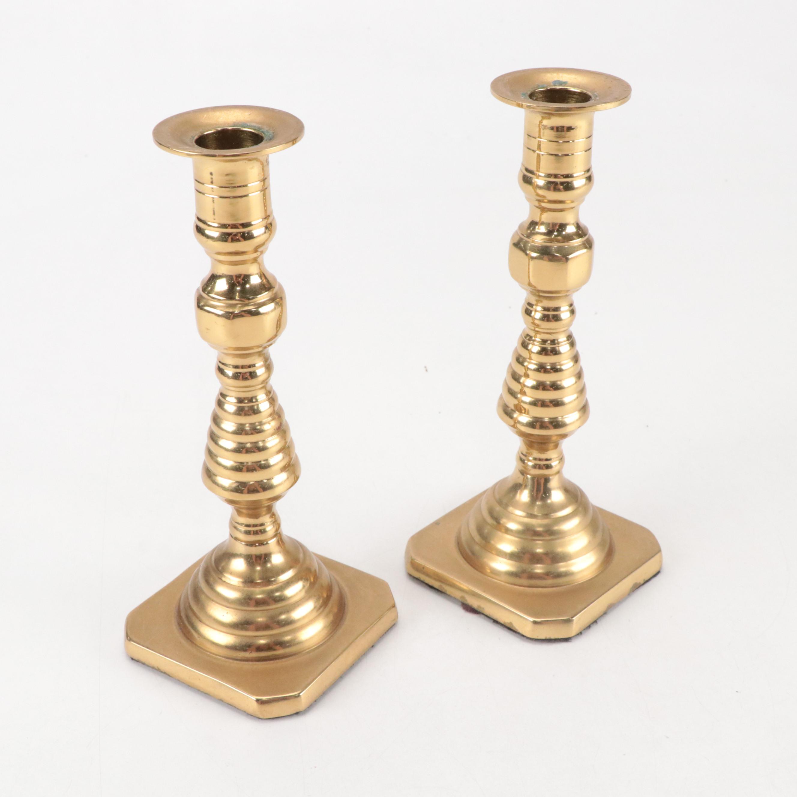 Mirrored Vanity Tray with Embossed Lidded Jars and Brass Candlesticks, 20th C.