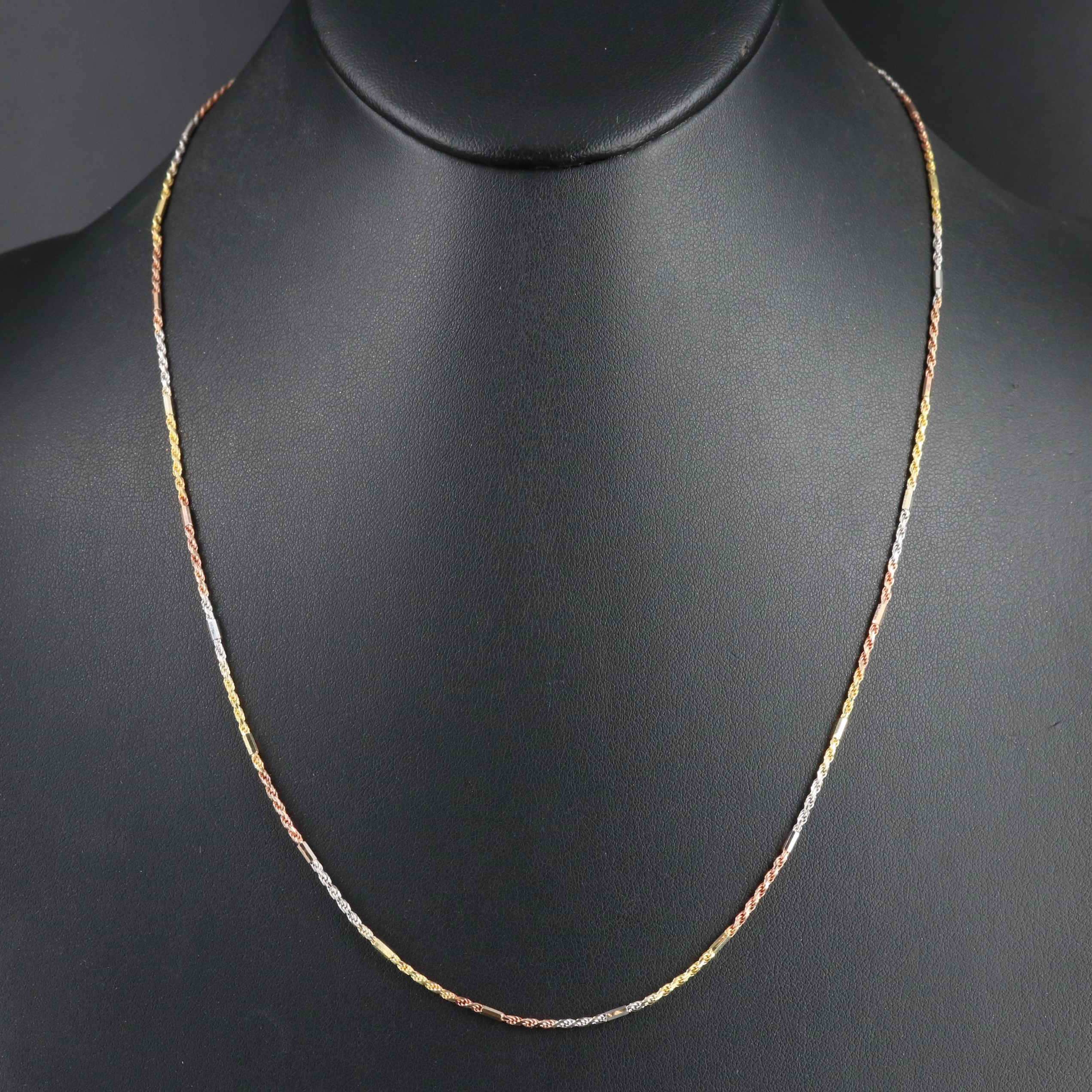 14K Tri-Color Rope Chain Necklace with Bead Detail