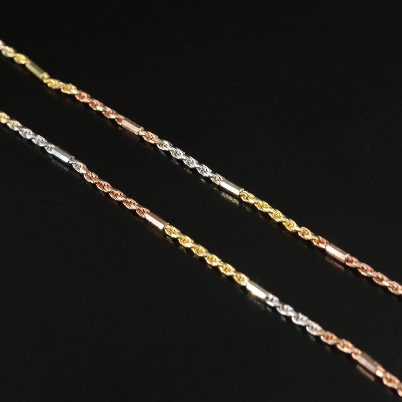 14K Tri-Color Rope Chain Necklace with Bead Detail | EBTH