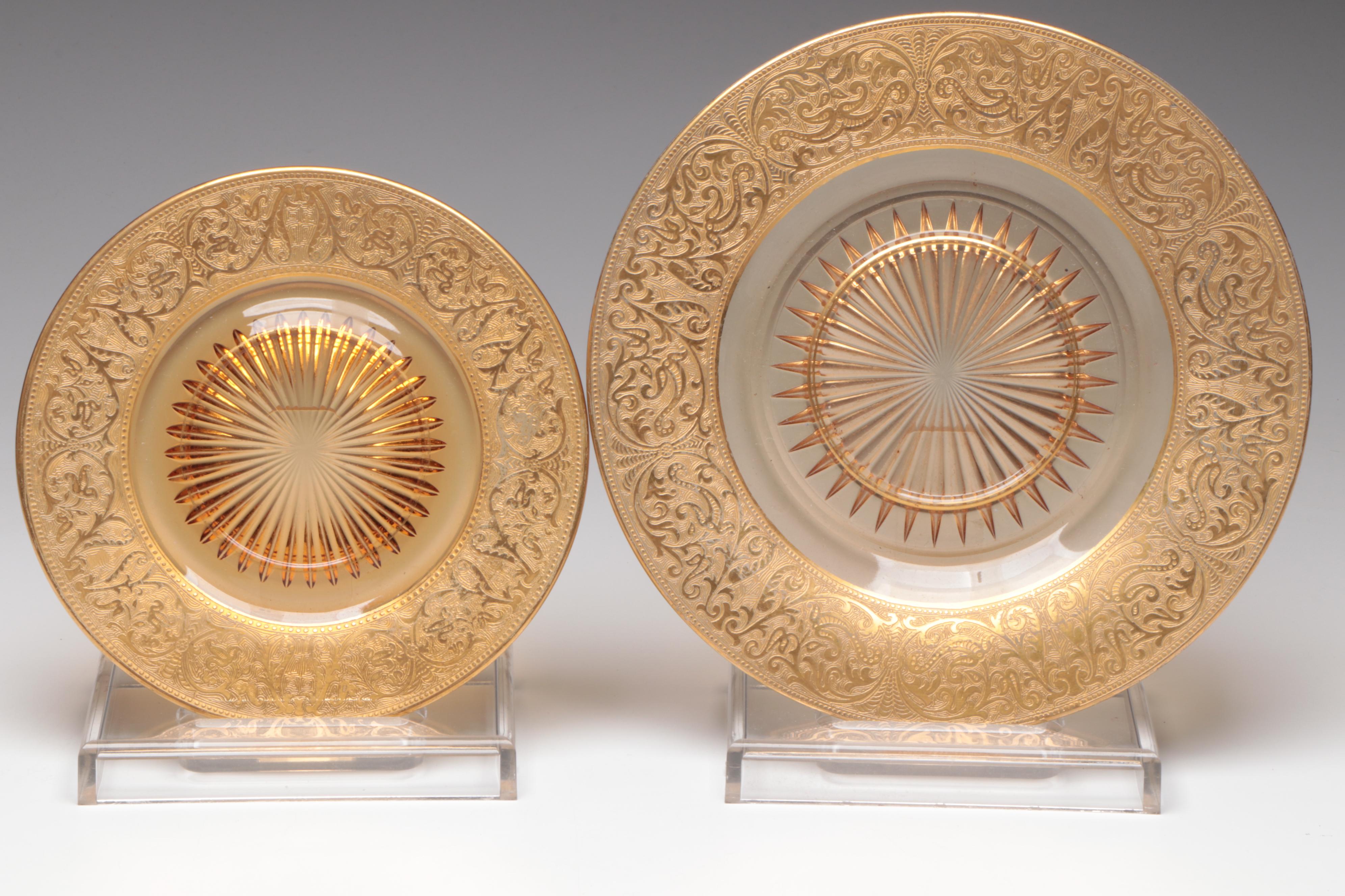 Tiffin-Franciscan "Minton" Glass Water Goblet with Gilt Encrusted Glass Plates