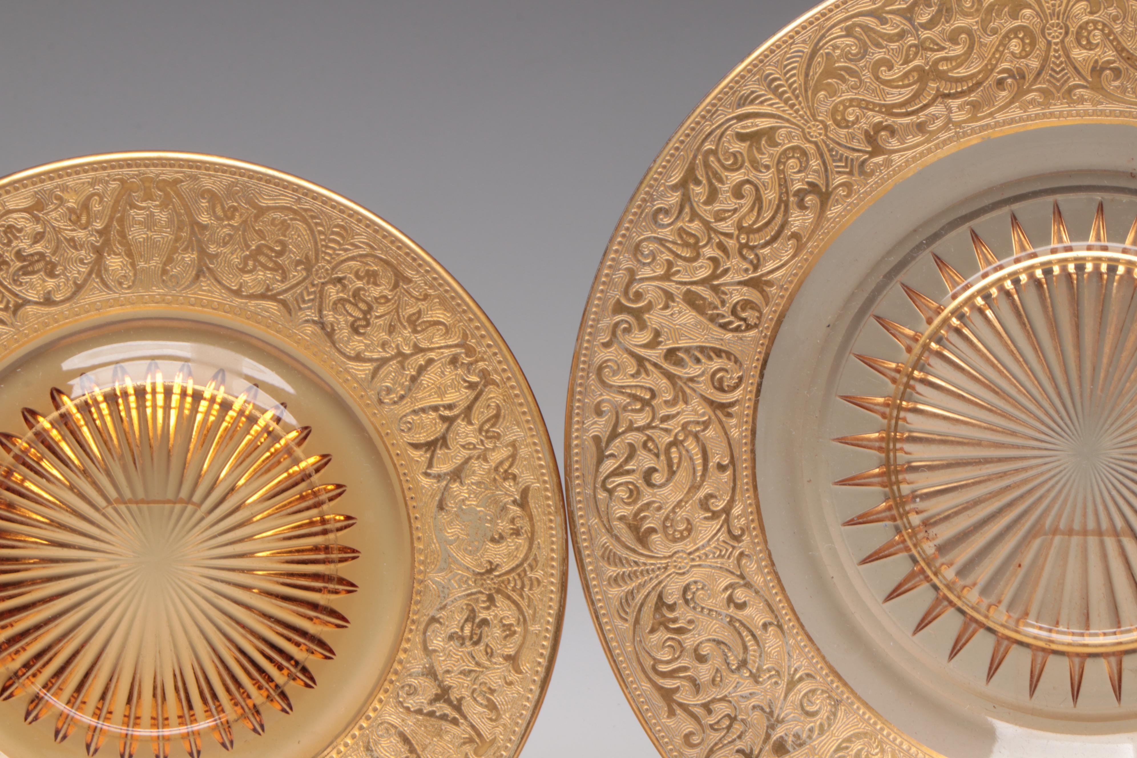 Tiffin-Franciscan "Minton" Glass Water Goblet with Gilt Encrusted Glass Plates