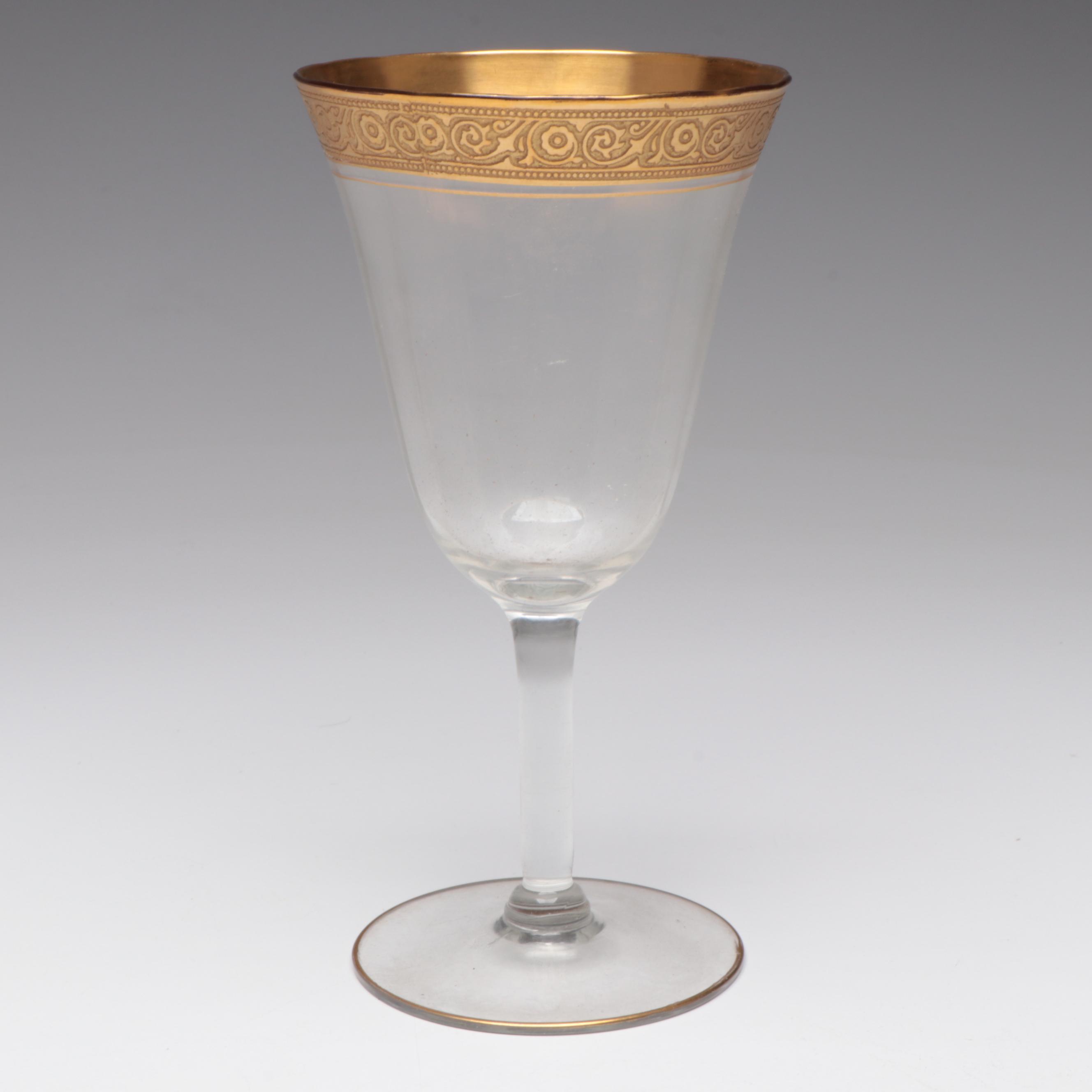 Tiffin-Franciscan "Minton" Glass Water Goblet with Gilt Encrusted Glass Plates