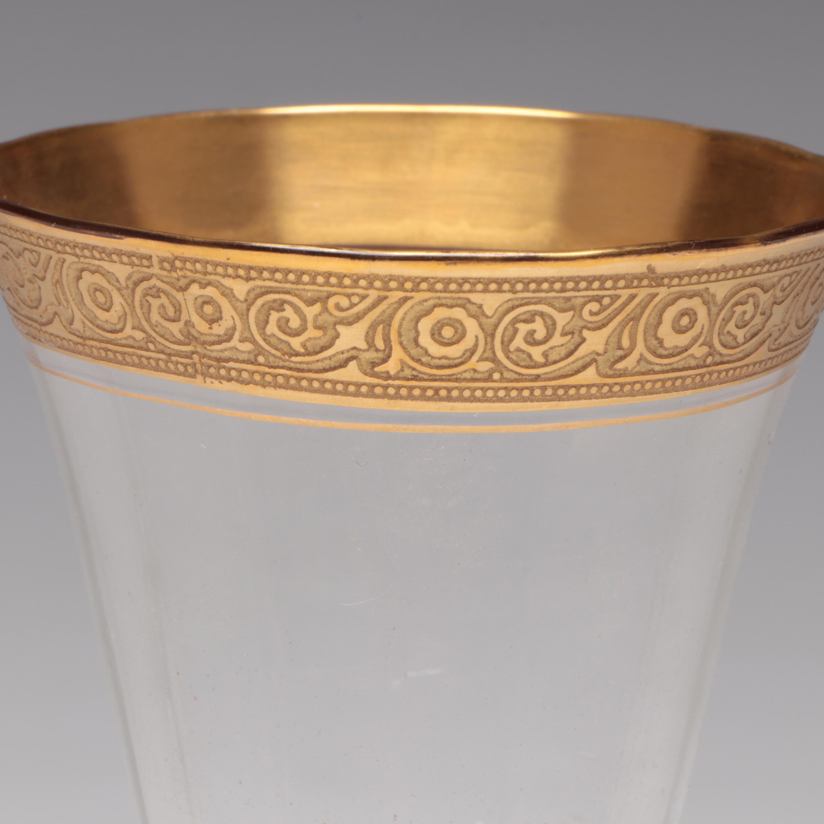 Tiffin-Franciscan "Minton" Glass Water Goblet with Gilt Encrusted Glass Plates