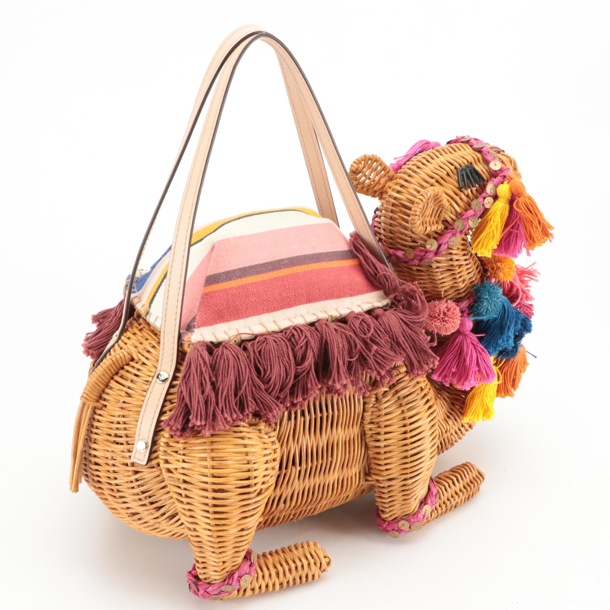 Kate Spade Spice Things Up Camel Wicker Bag, Ring, Necklace, and Key Ring