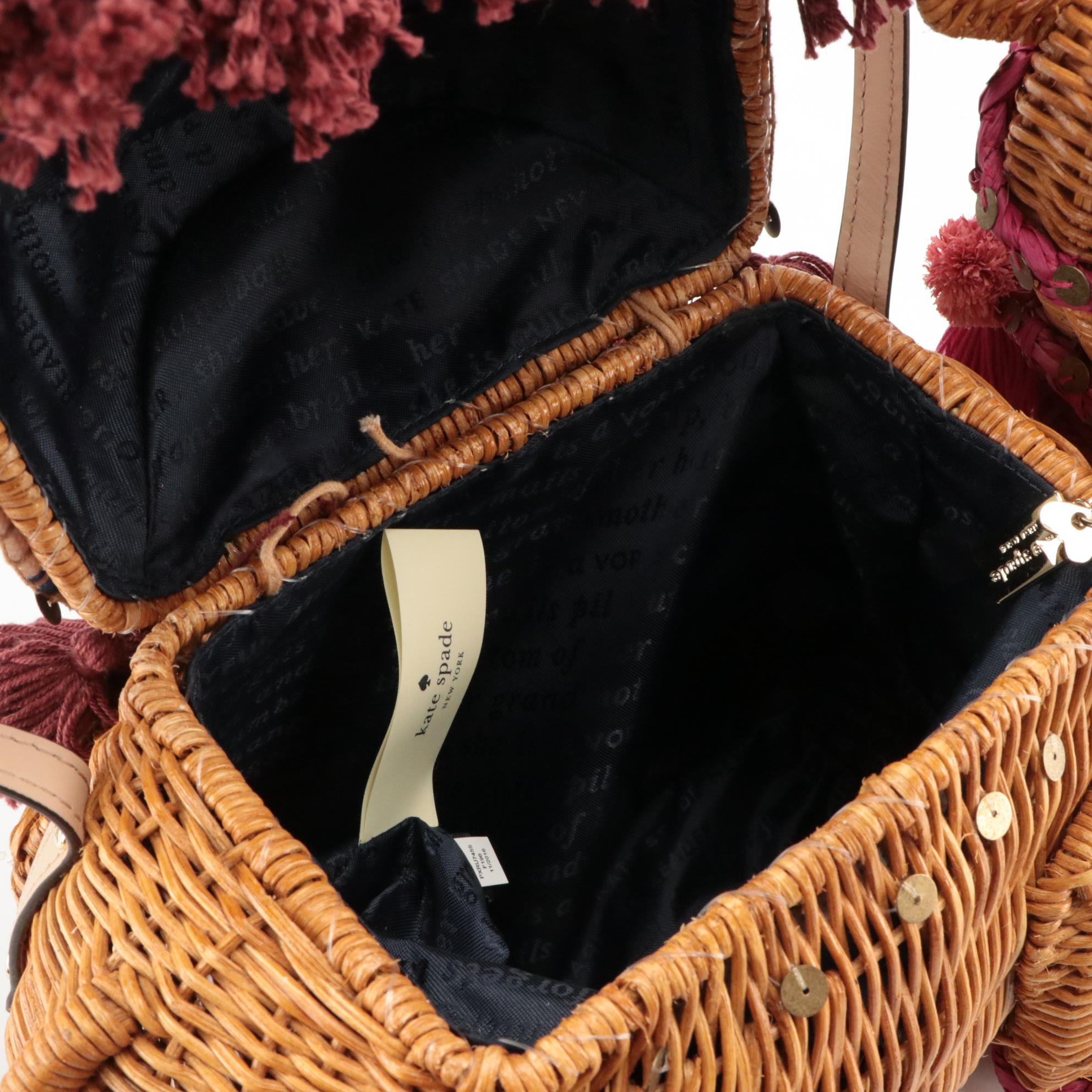 Kate Spade Spice Things Up Camel Wicker Bag, Ring, Necklace, and Key Ring