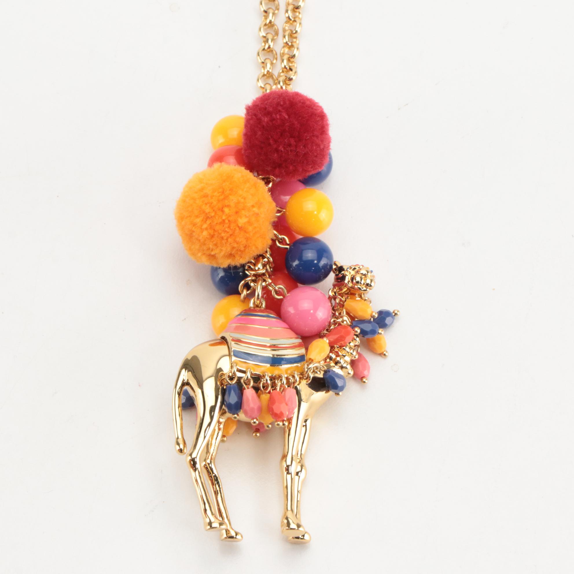 Kate Spade Spice Things Up Camel Wicker Bag, Ring, Necklace, and Key Ring