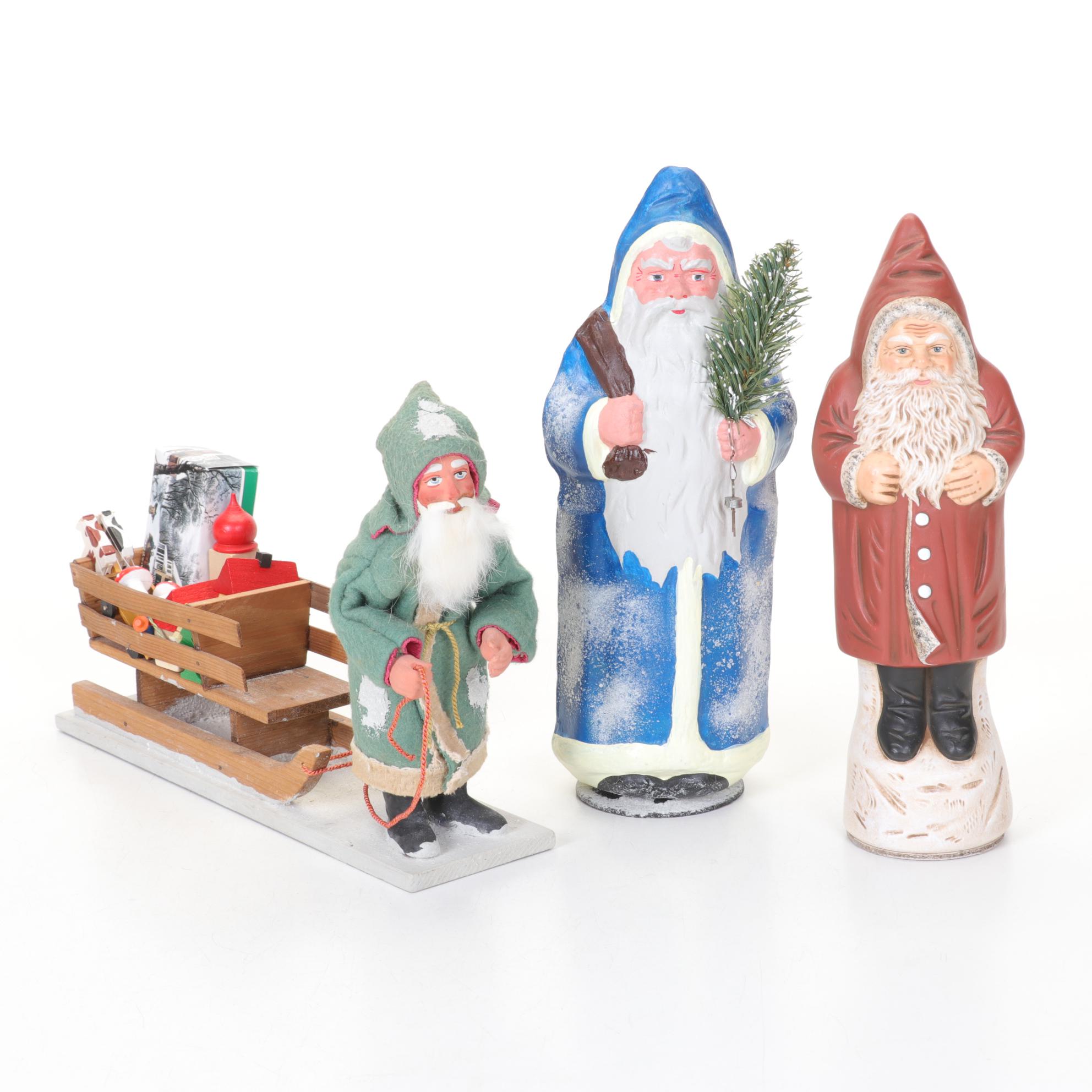 Handmade German Santa Claus Figurines, Mid to Late 20th Century