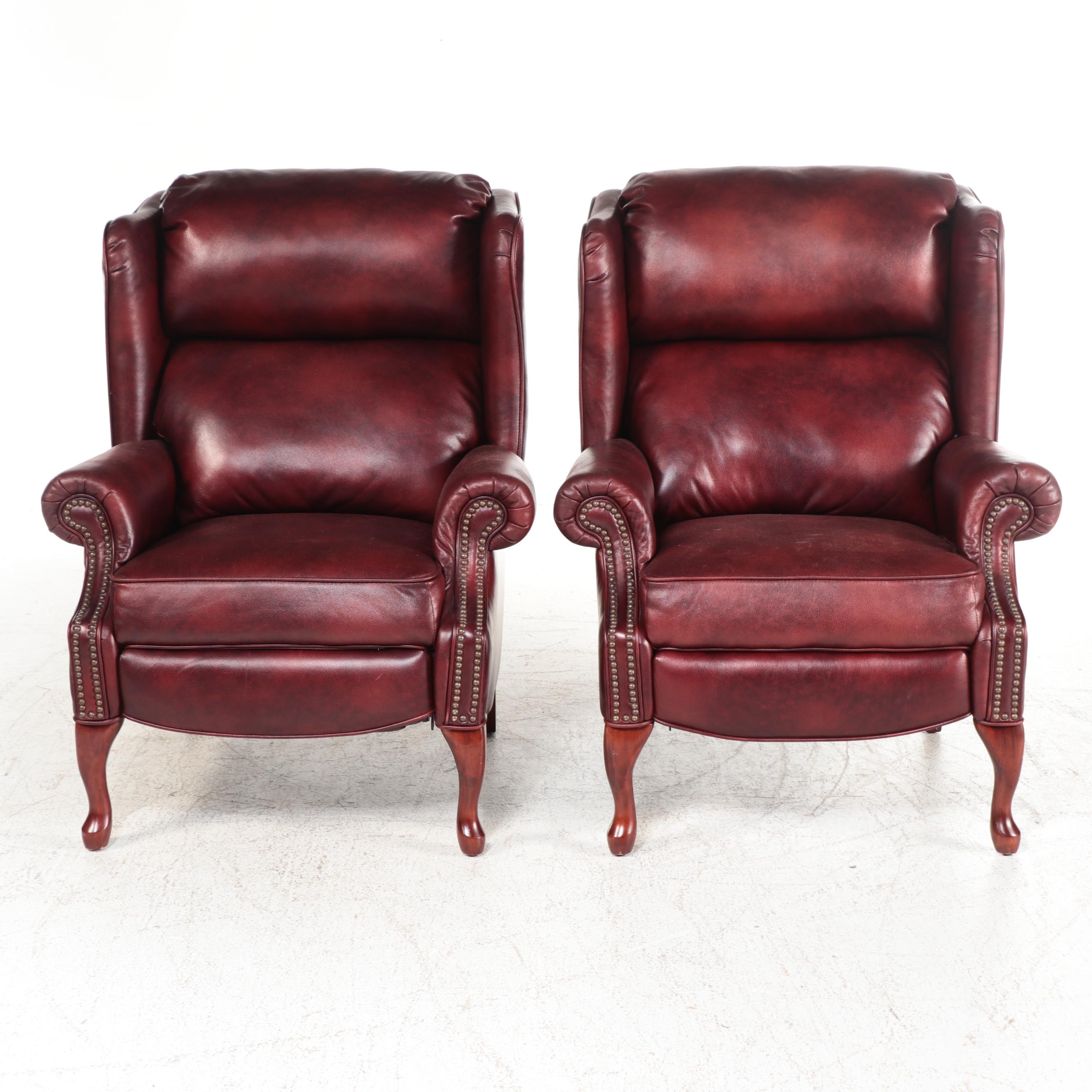 Pair of Lane Queen Anne Style Faux-Leather Wingback Recliners
