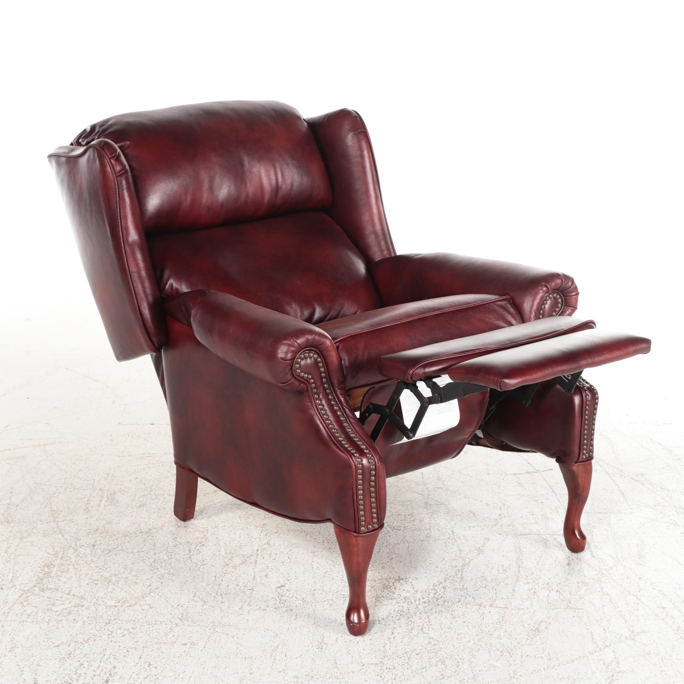 Pair of Lane Queen Anne Style Faux-Leather Wingback Recliners