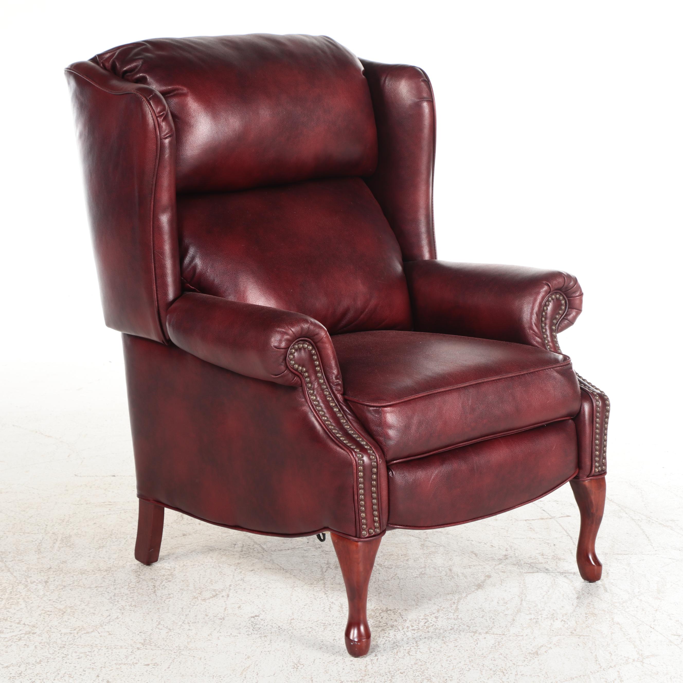 Pair of Lane Queen Anne Style Faux-Leather Wingback Recliners