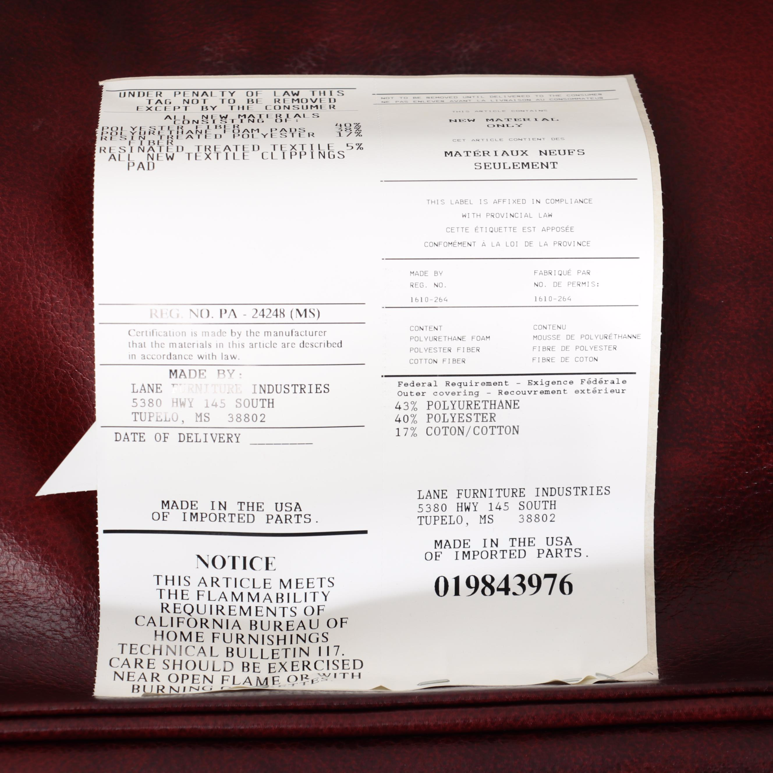 Pair of Lane Queen Anne Style Faux-Leather Wingback Recliners