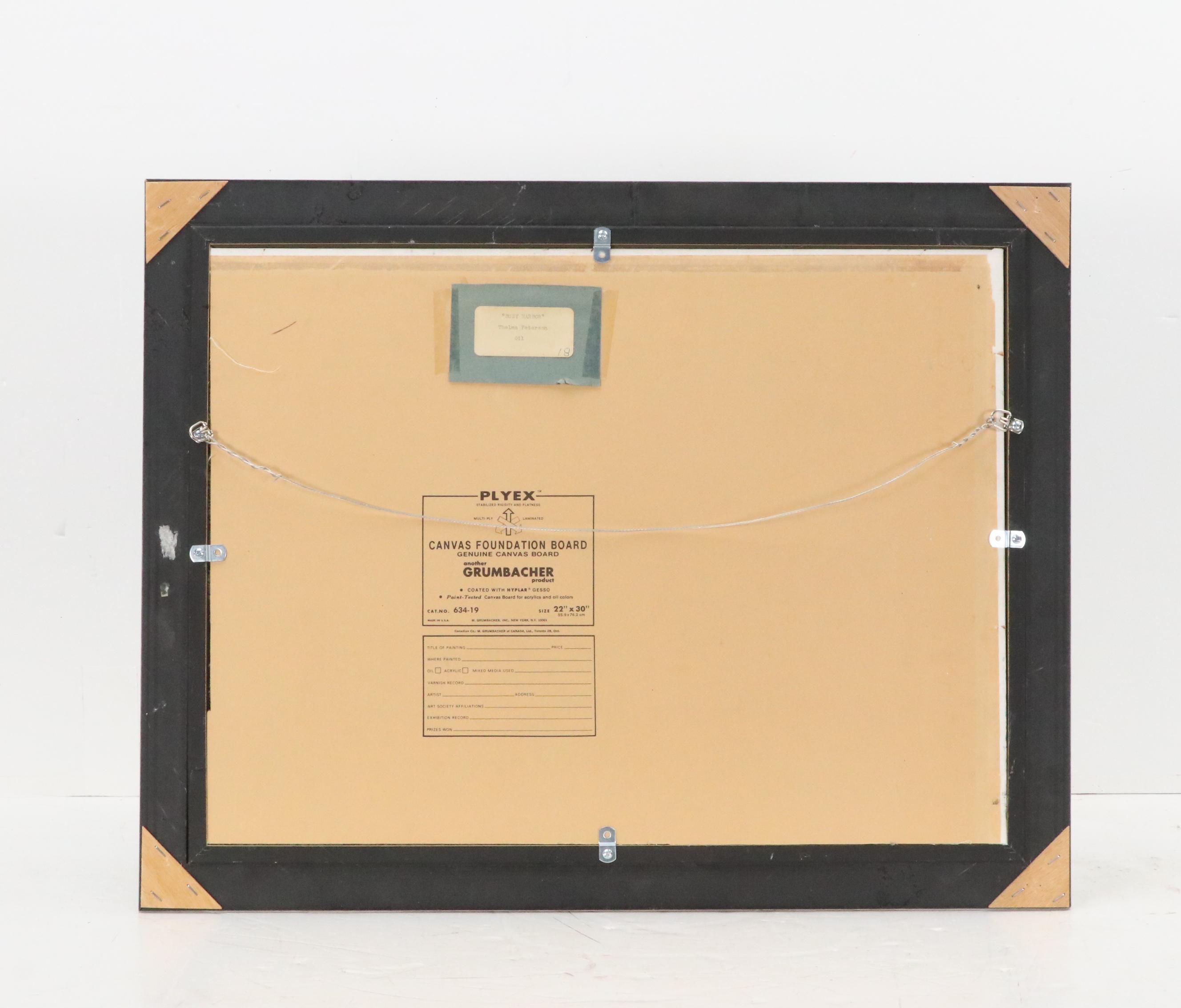 Thelma Peterson Lake Landscape Oil Painting of Harbor Scene "Busy Harbor"