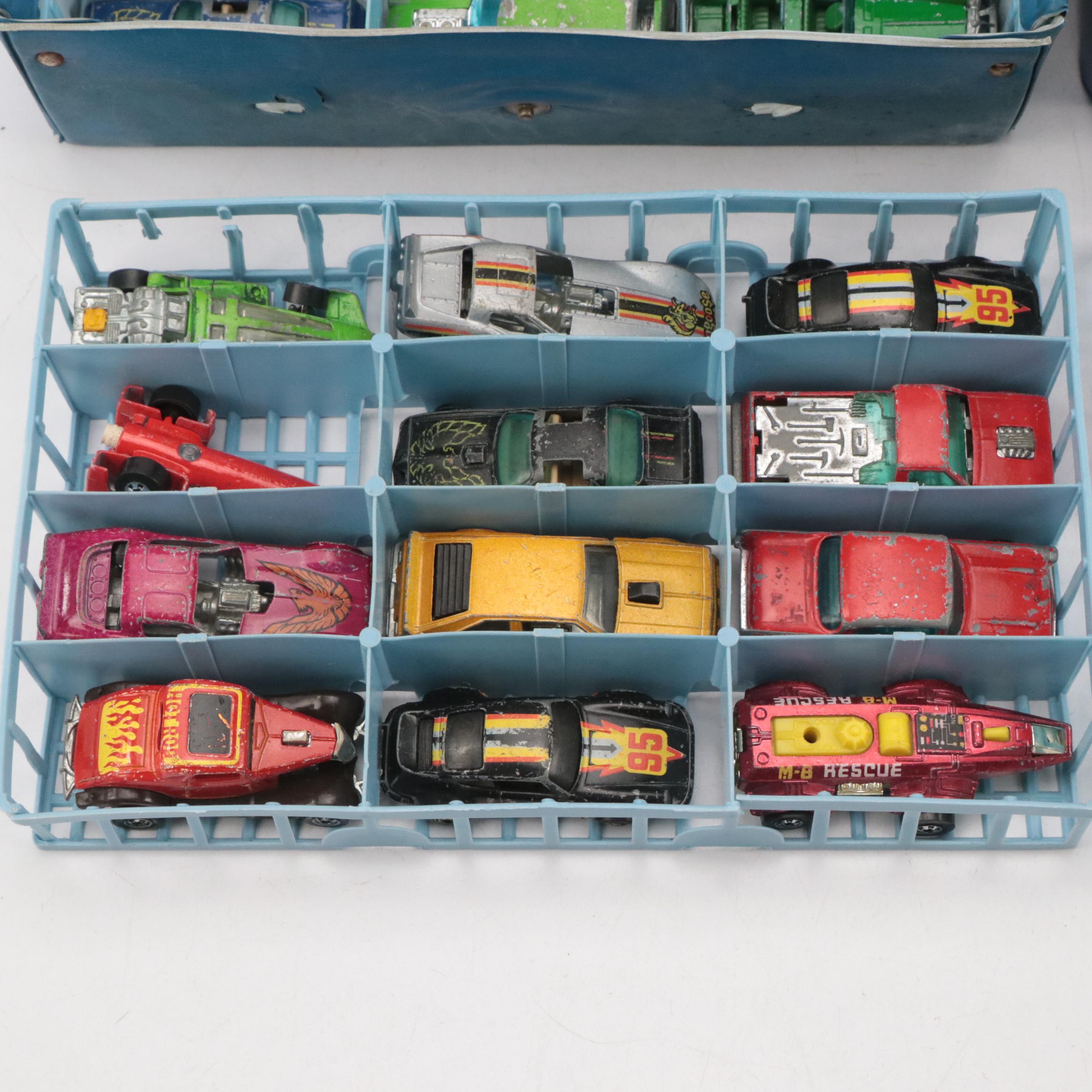 Hot Wheels Car Collection in Vinyl Matchbox Carrying Cases