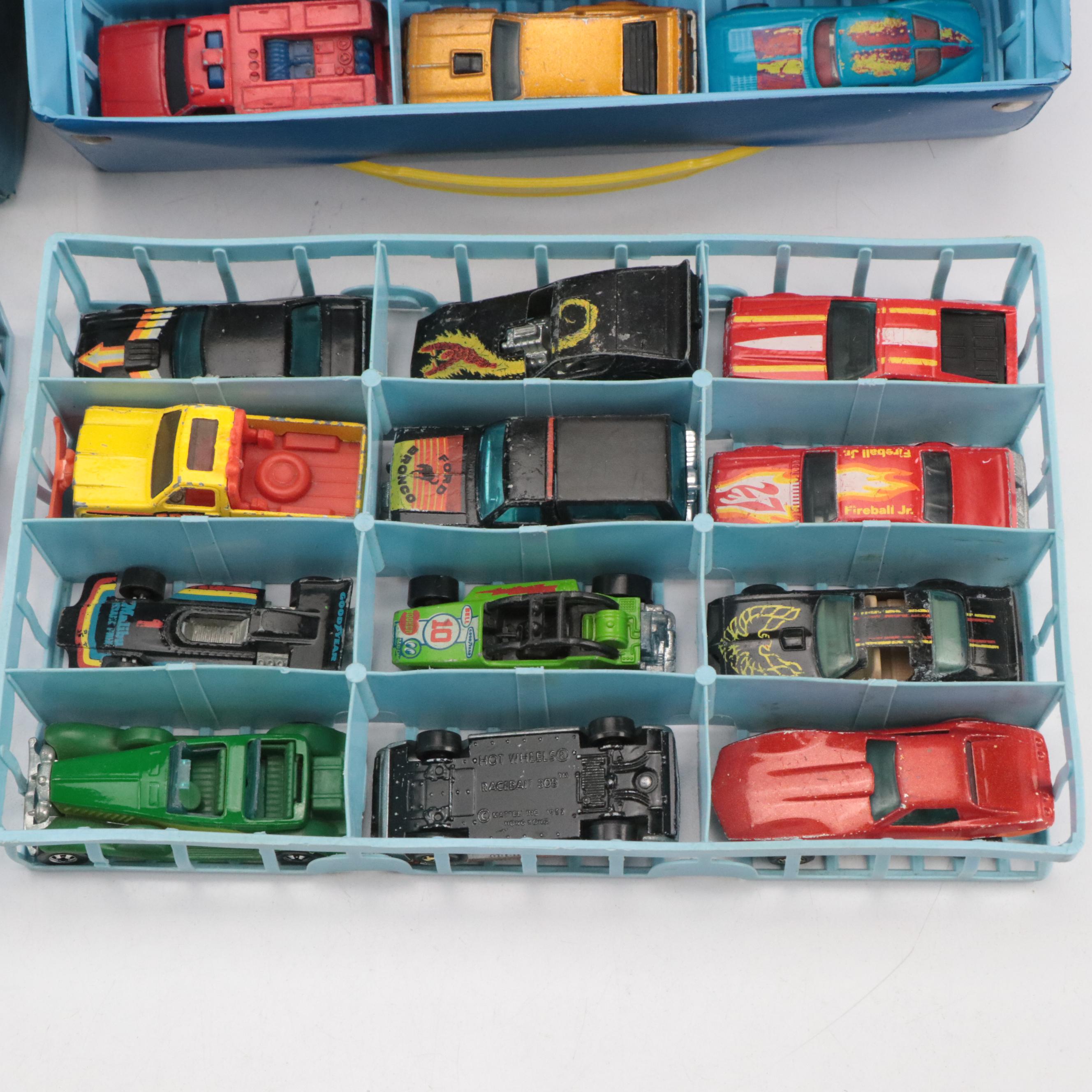 Hot Wheels Car Collection in Vinyl Matchbox Carrying Cases