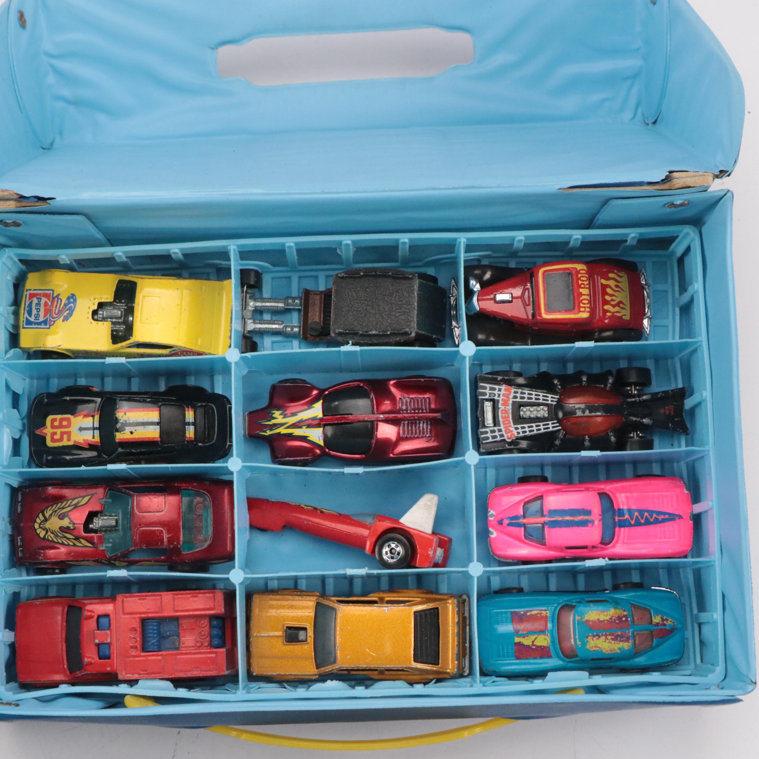 Hot Wheels Car Collection in Vinyl Matchbox Carrying Cases
