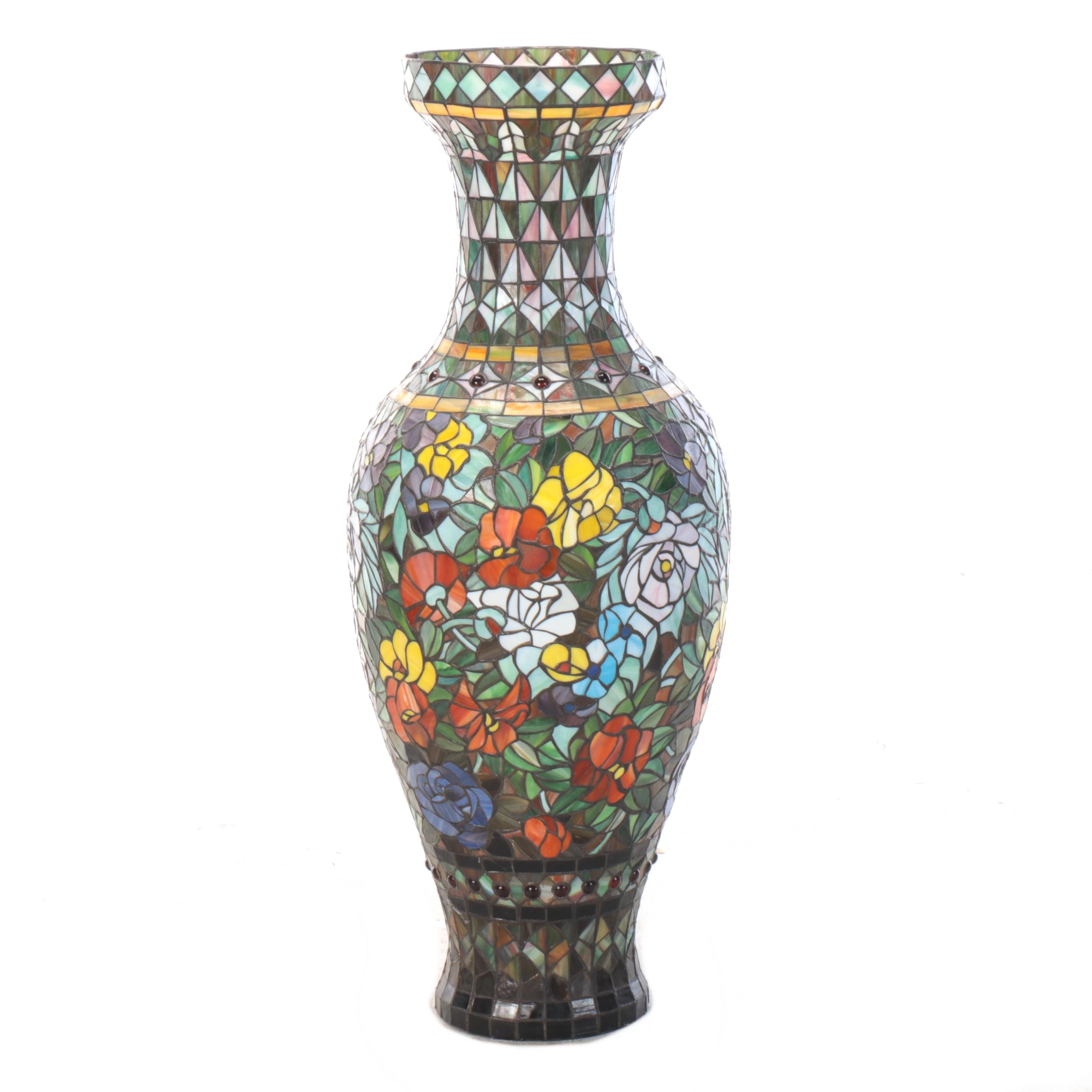 Large-Scale Stained Glass Vase-Form Lamp Shade