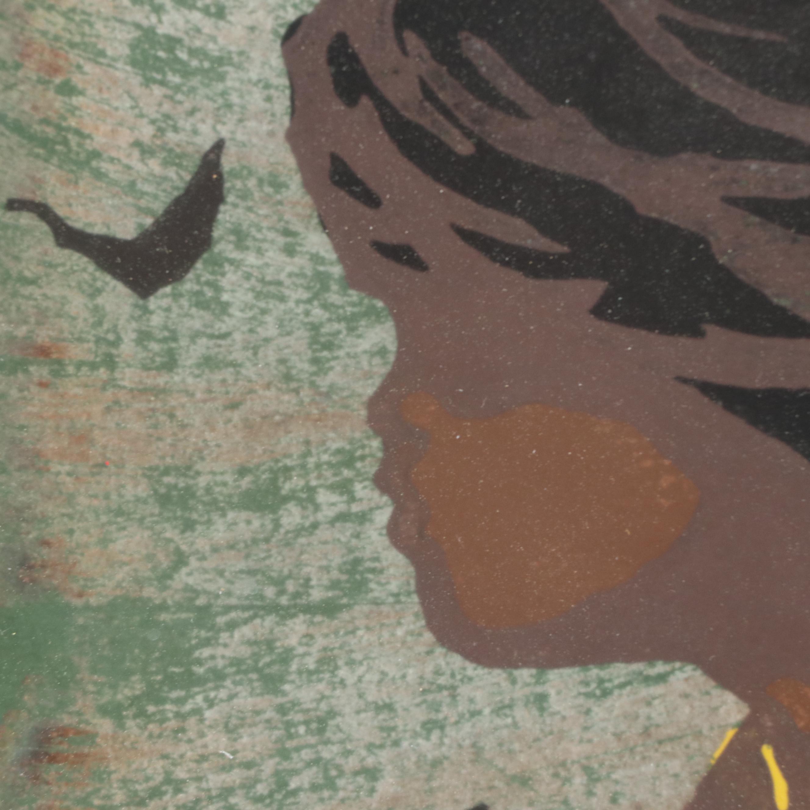 Tadashi Nakayama Japanese Woodblock Print "Girl in the Wind," 1956