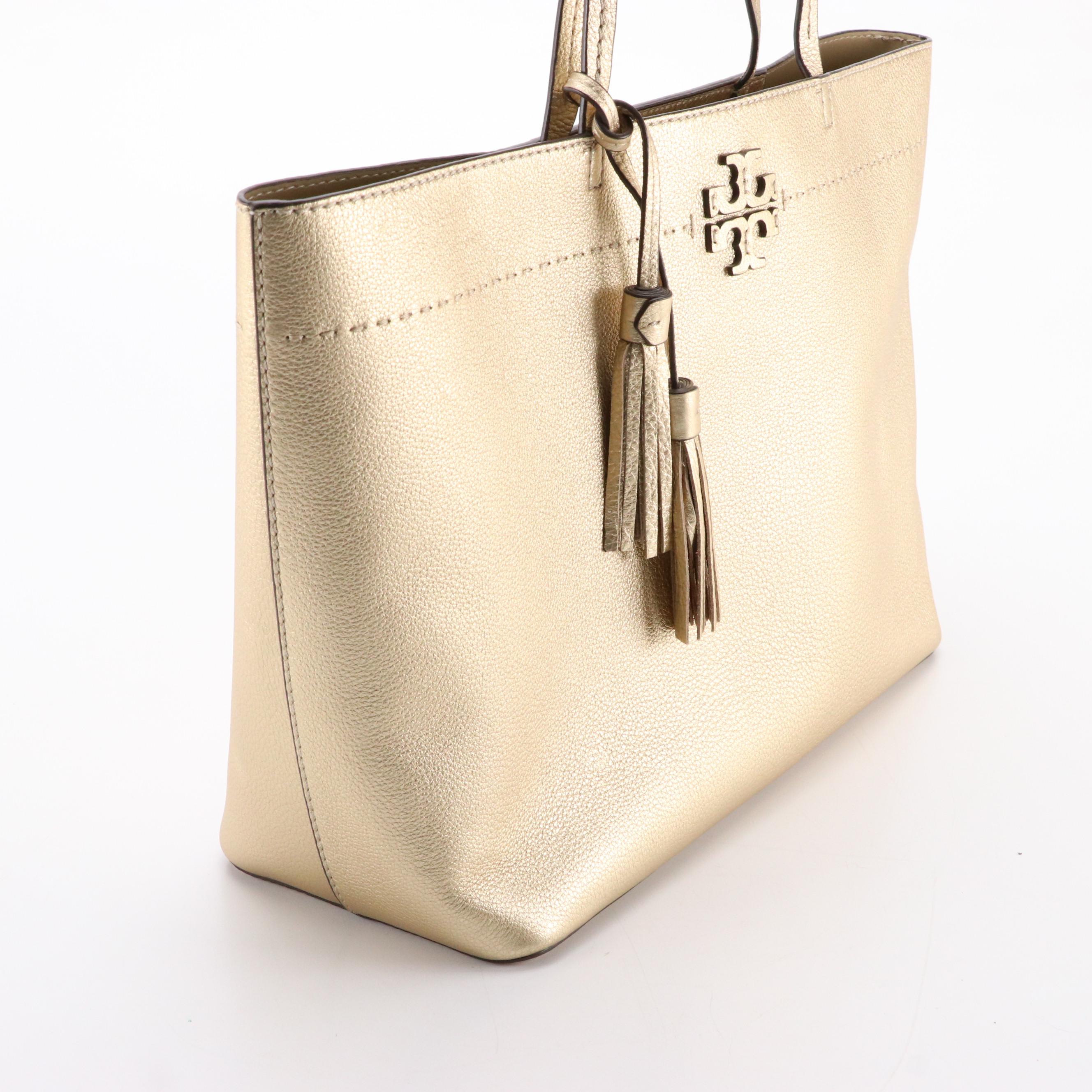 Tory Burch Gold Metallic Leather Tote with Tassels