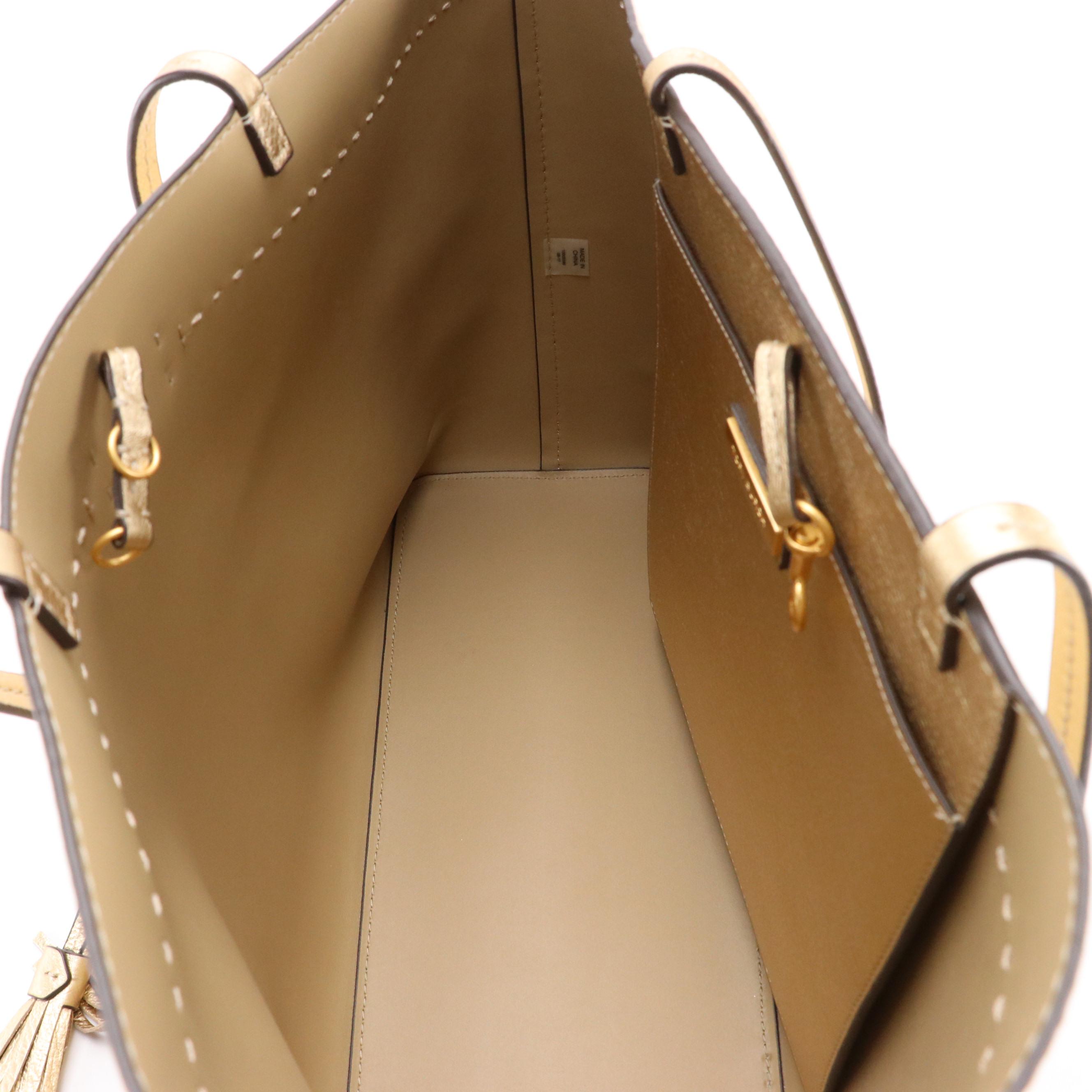 Tory Burch Gold Metallic Leather Tote with Tassels