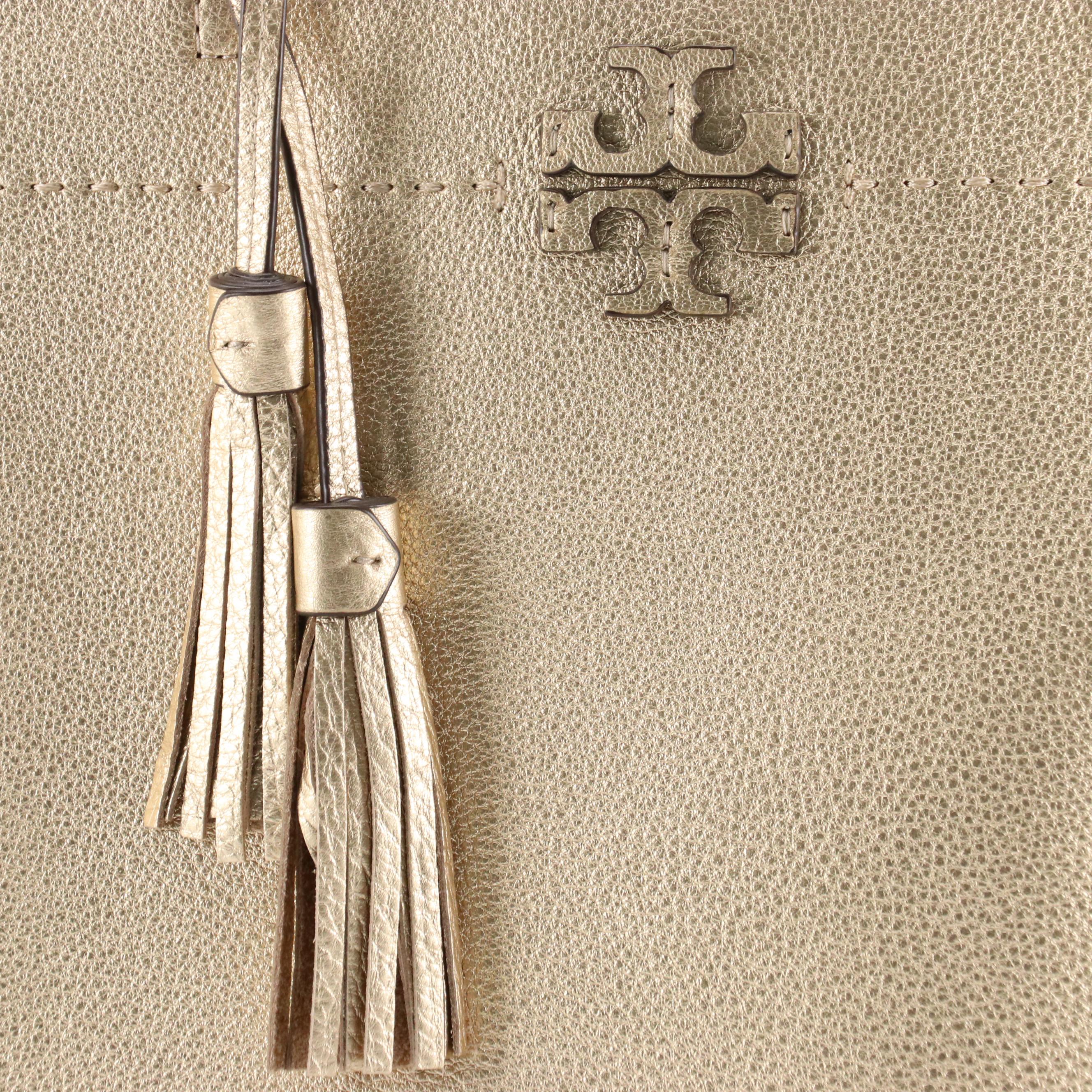 Tory Burch Gold Metallic Leather Tote with Tassels